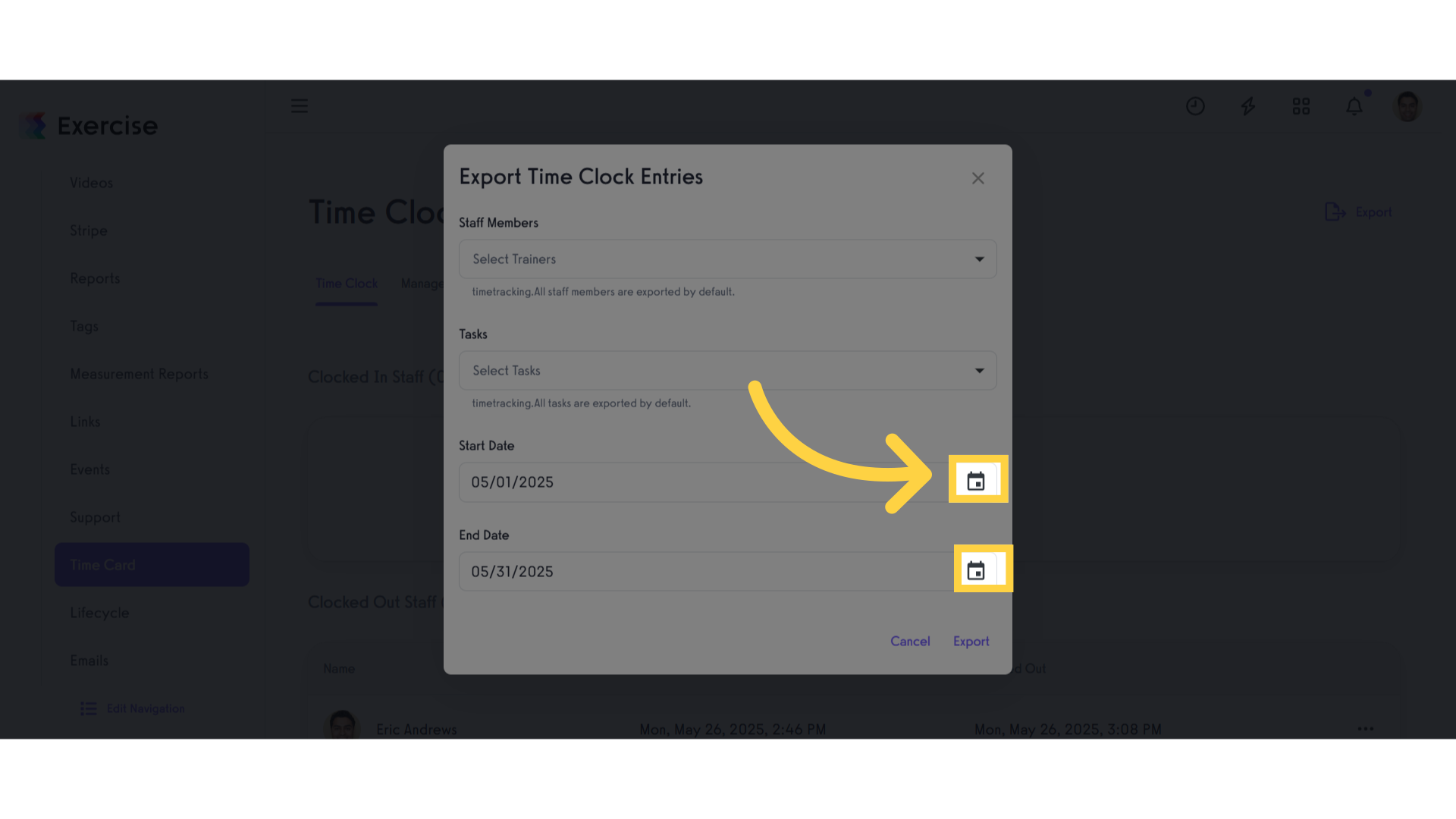 Click on the Calendar icons