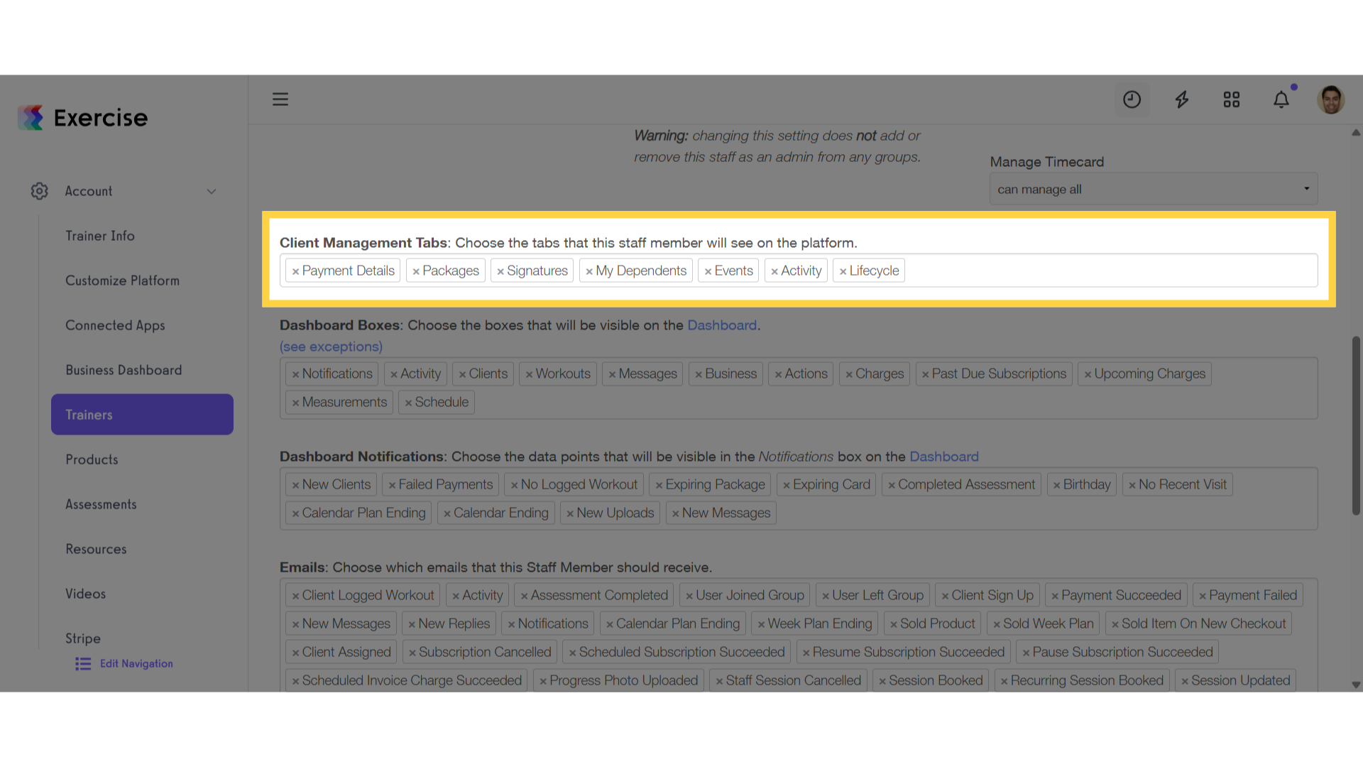 Client Management Tabs
