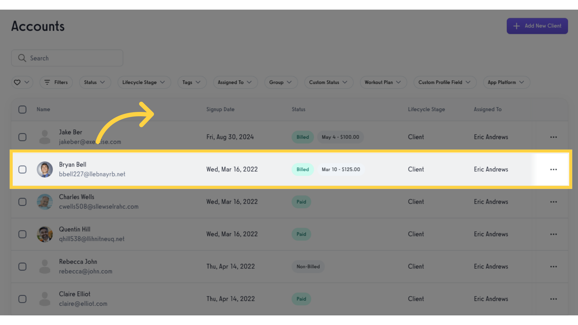 Select a client.