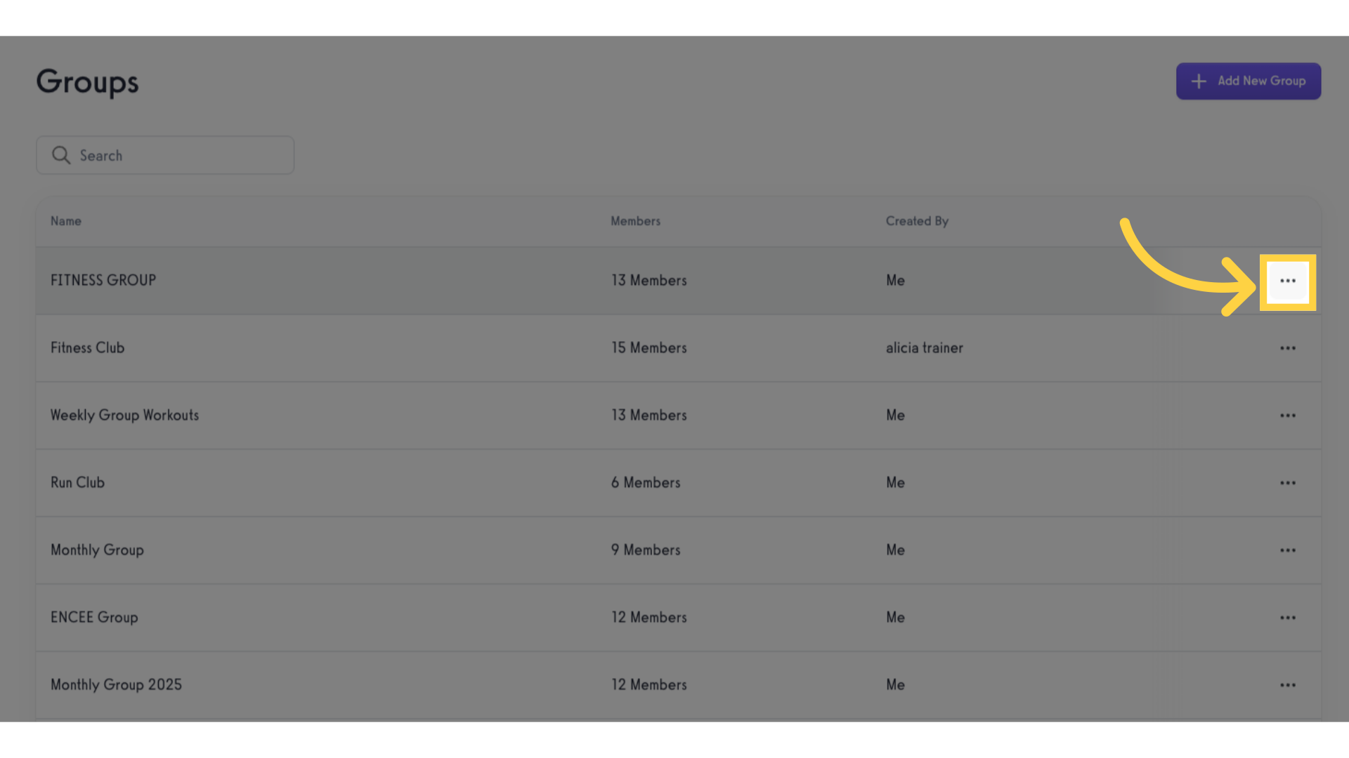 Select a group to clone and click the ellipsis to open the menu.