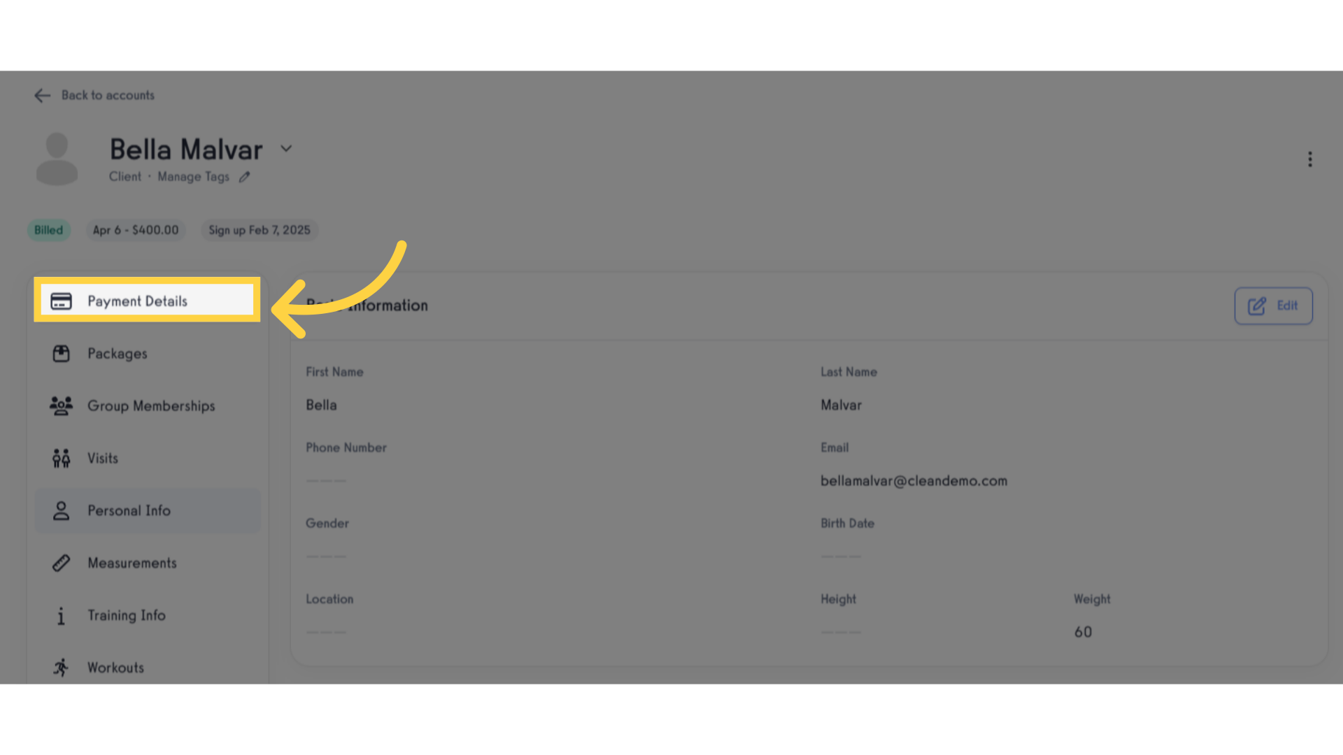 Click 'Payment Details'.