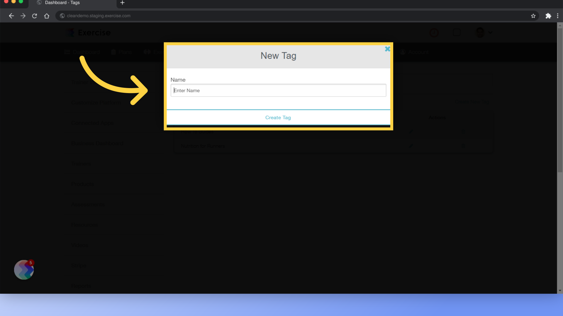 Enter your tag name and click 'Create Tag' to save it.