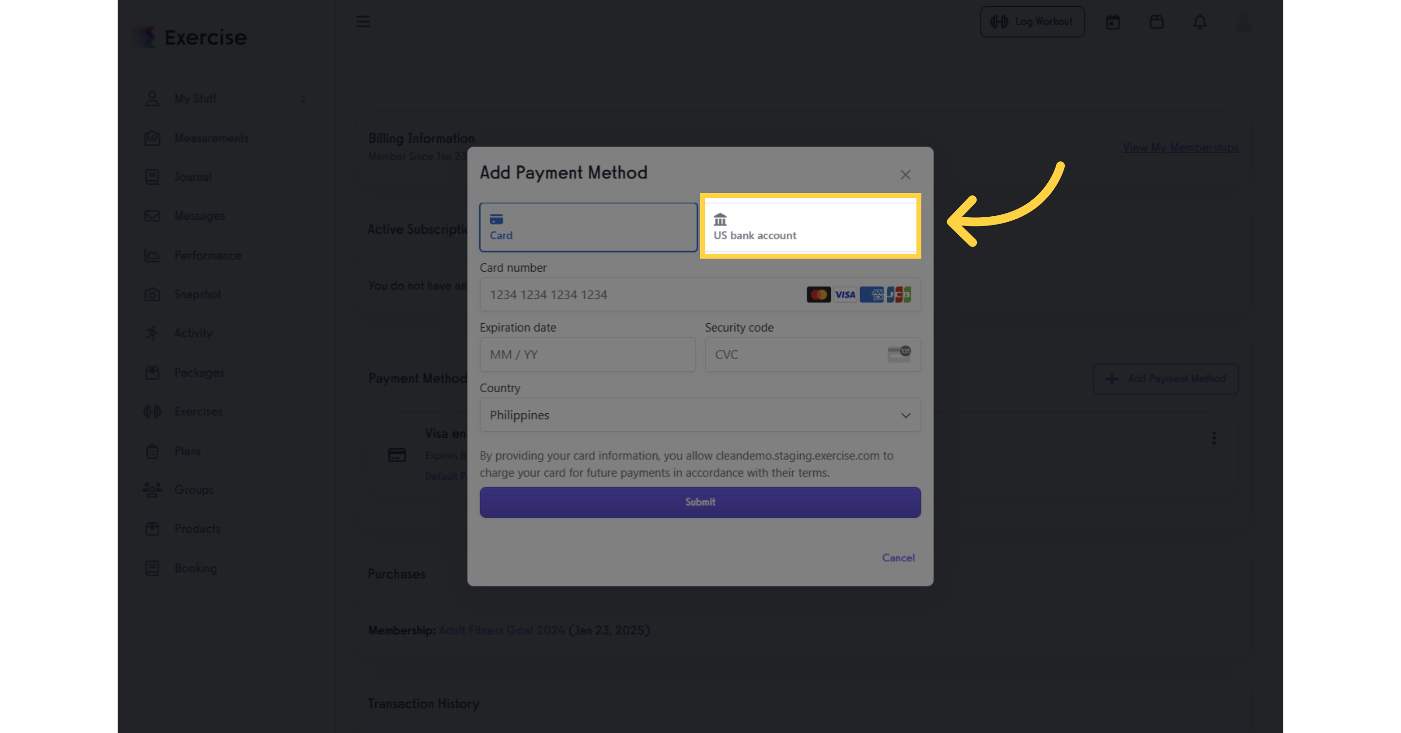 Select 'US Bank Account.'