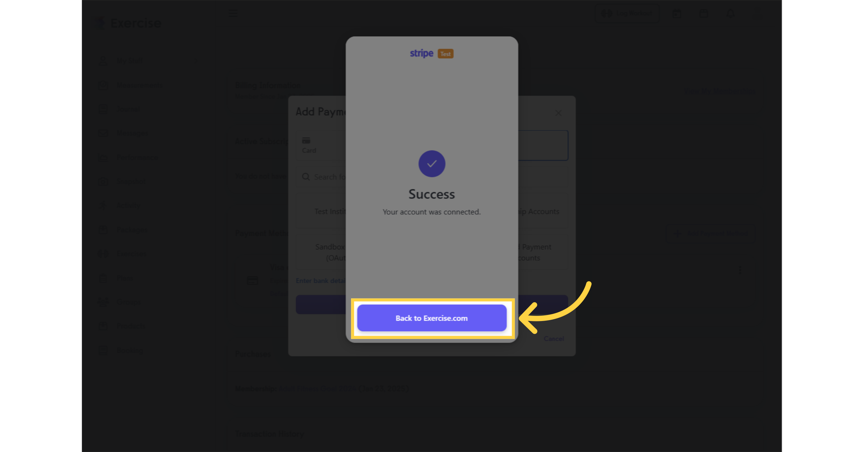 Click 'Back to Exercise.com.'