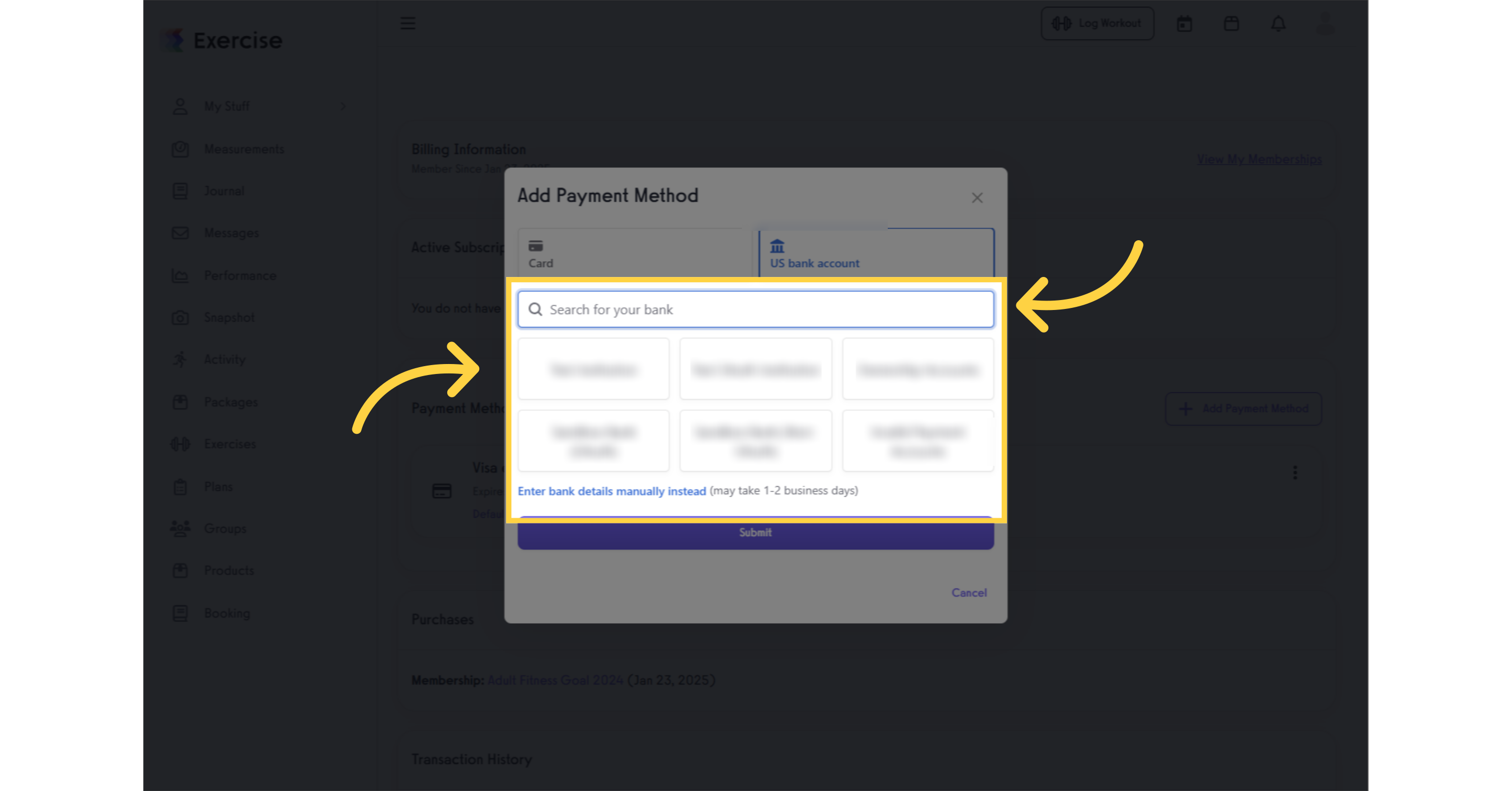 Find your bank and sign in to your account.
