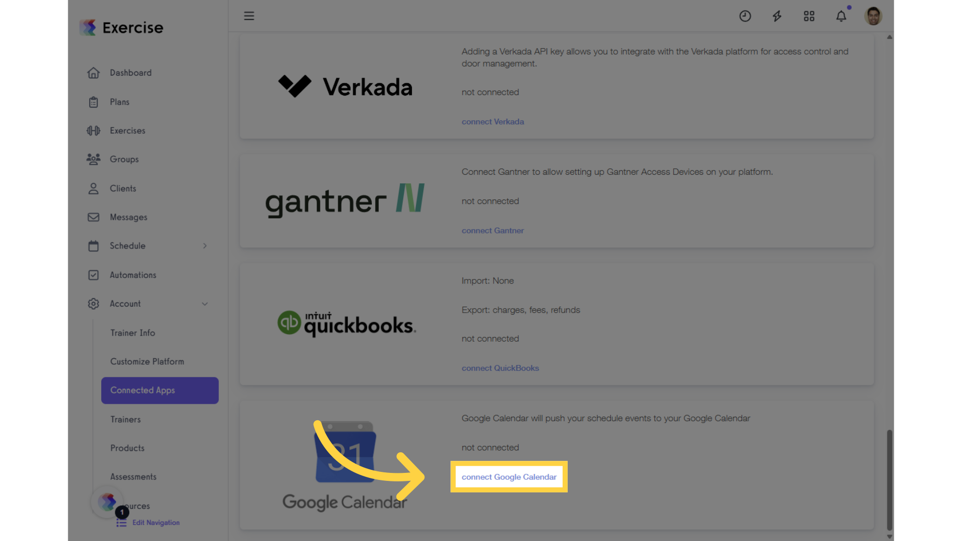 Scroll down to Google Calendar and click on the âconnect Google Calendarâ link.