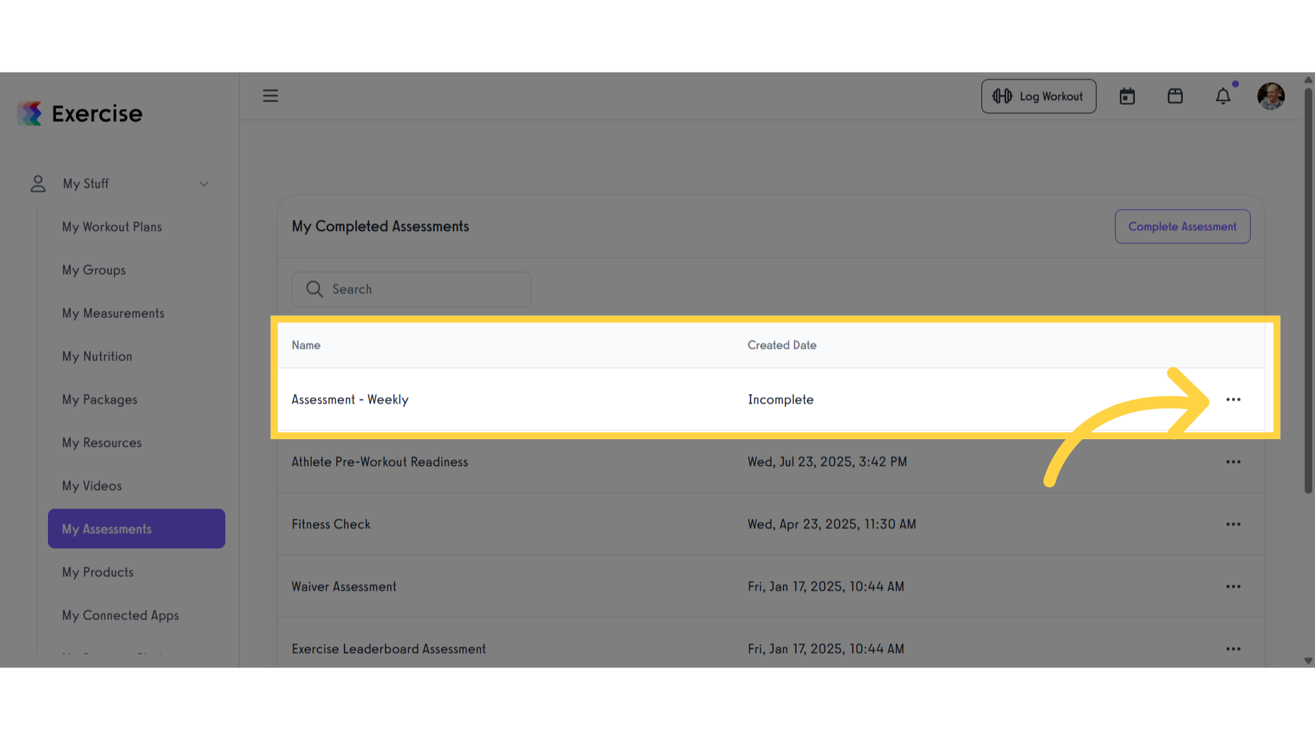 Resume Incomplete Assessment