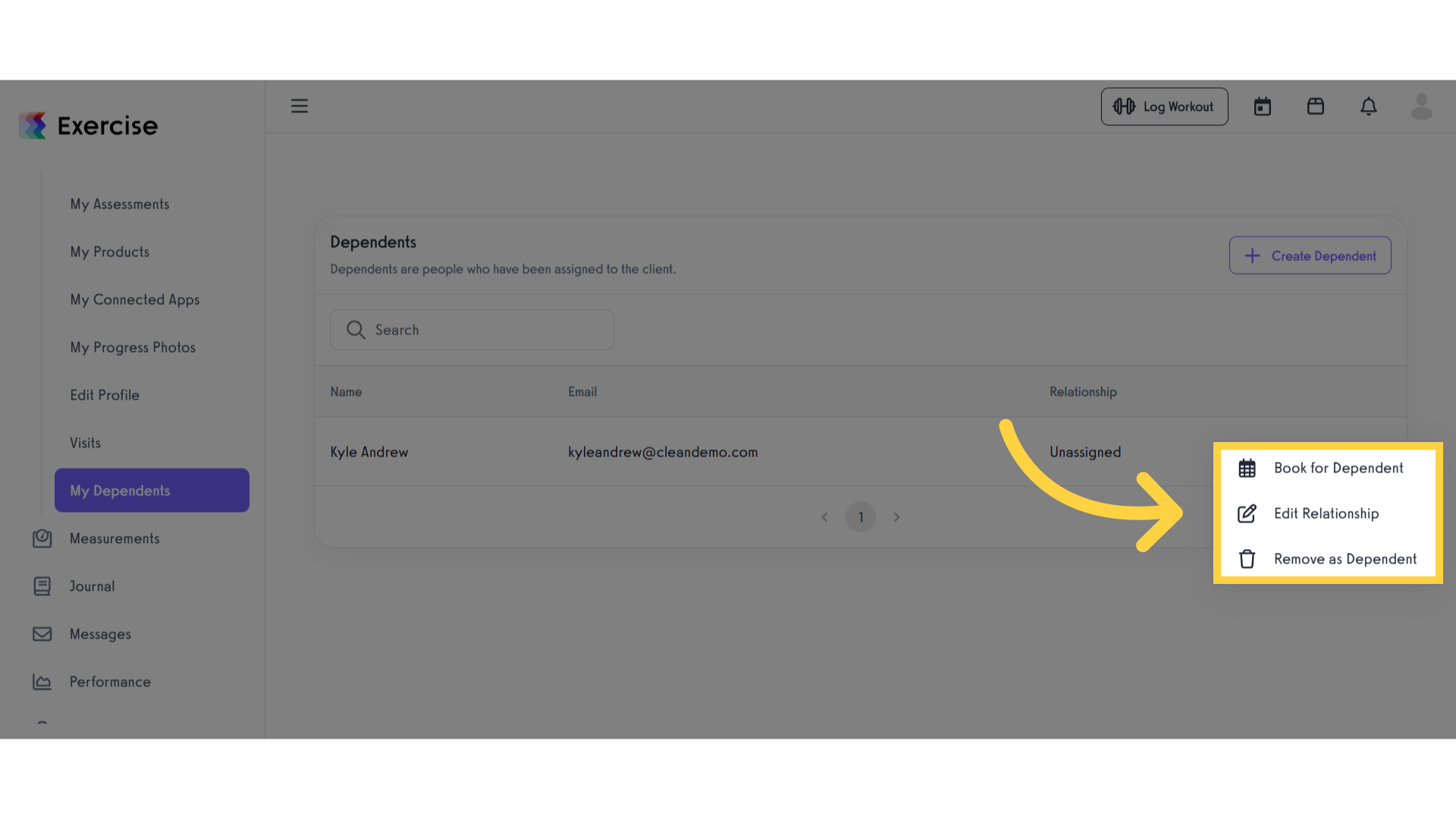 Icons to manage dependents