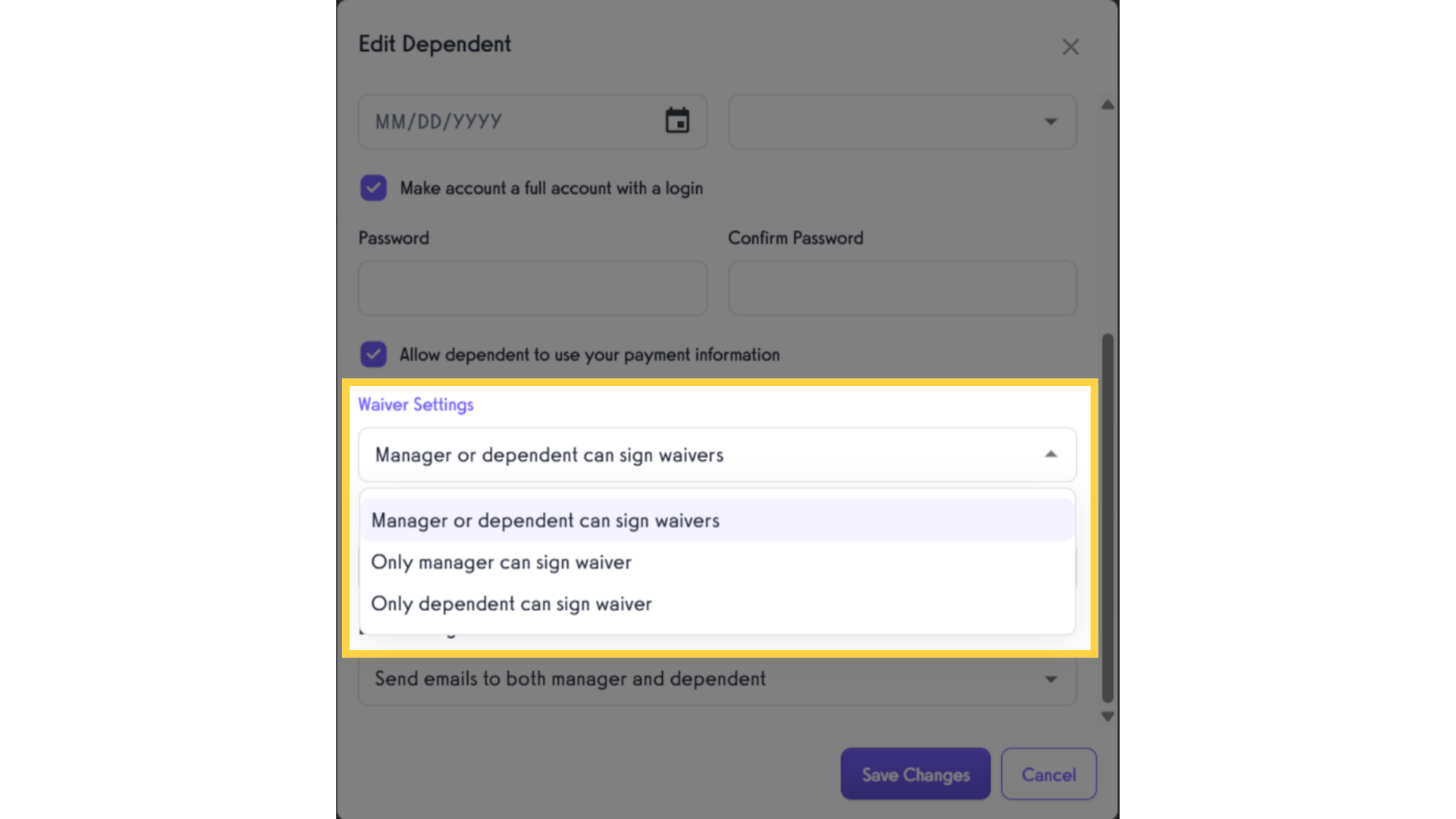Waiver Settings