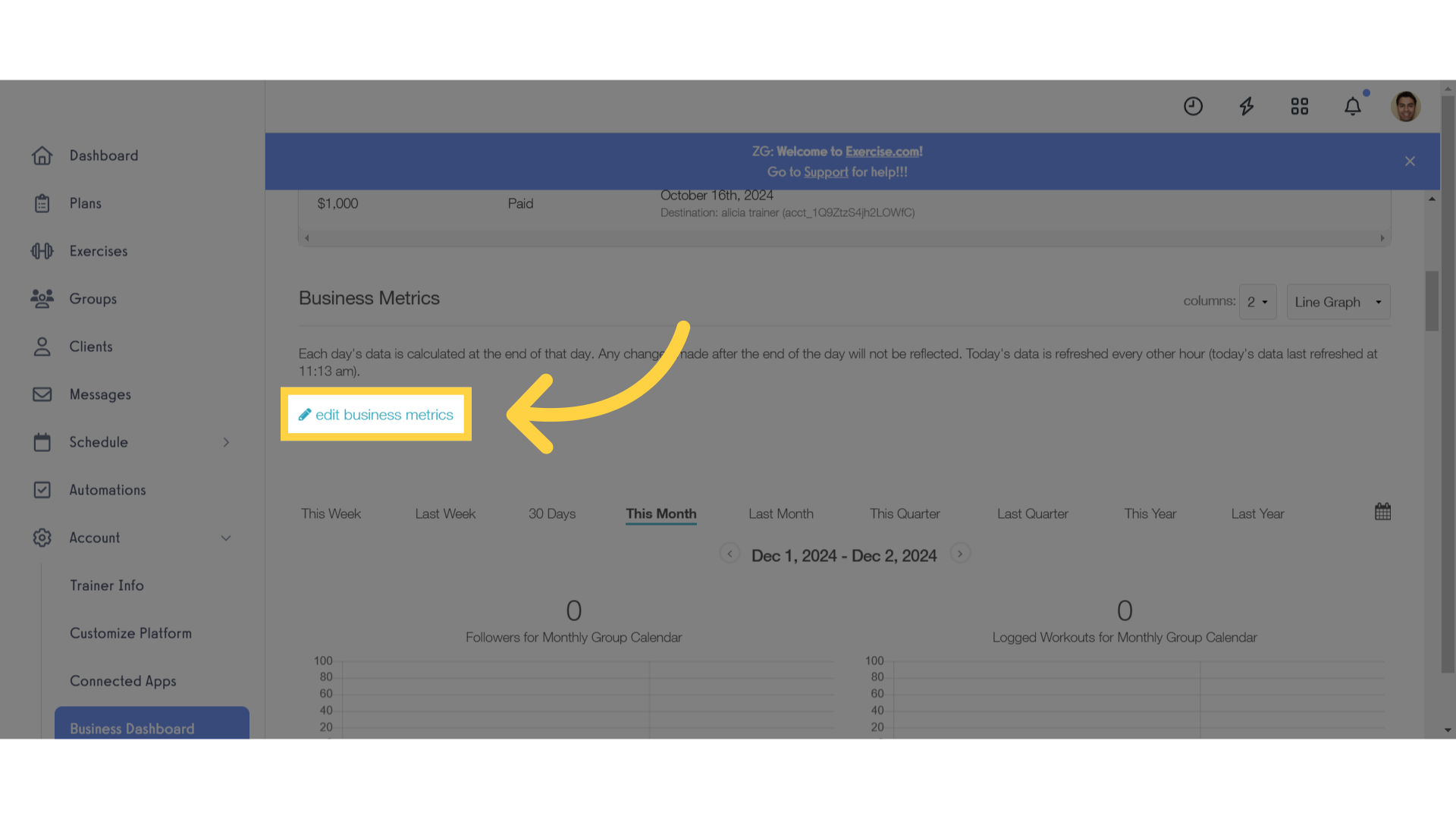 Edit Business Metrics