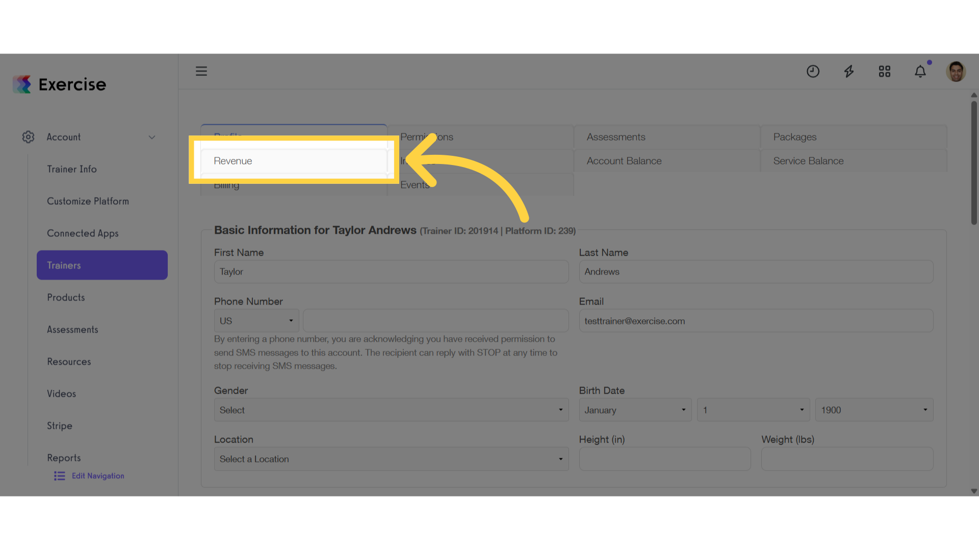 Click 'Revenue' tab
