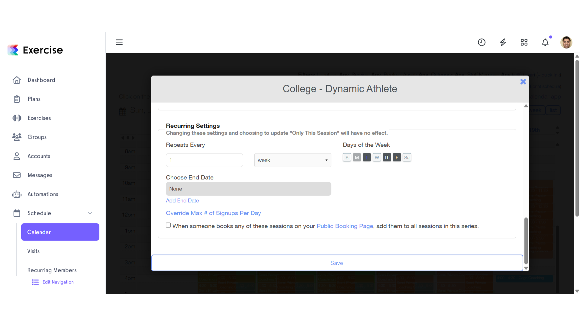 Edit the Recurring Settings