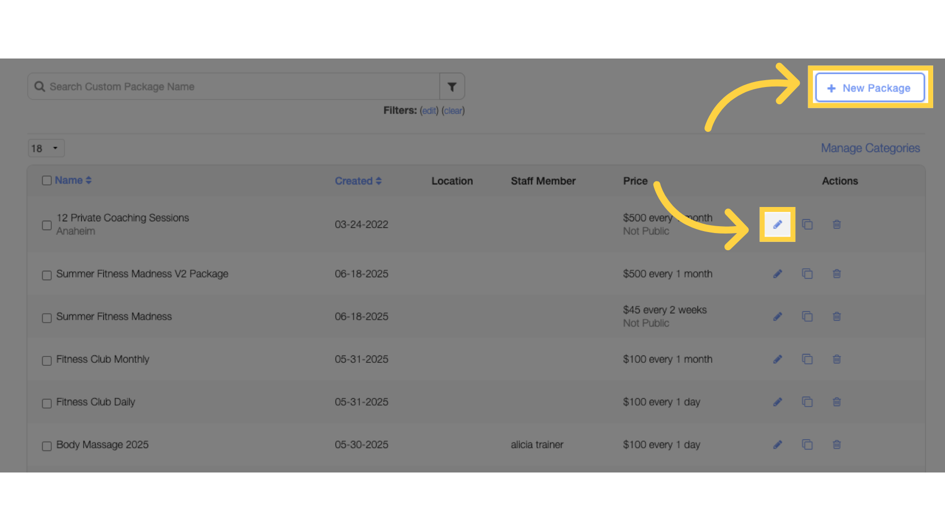 Create new or edit a package.