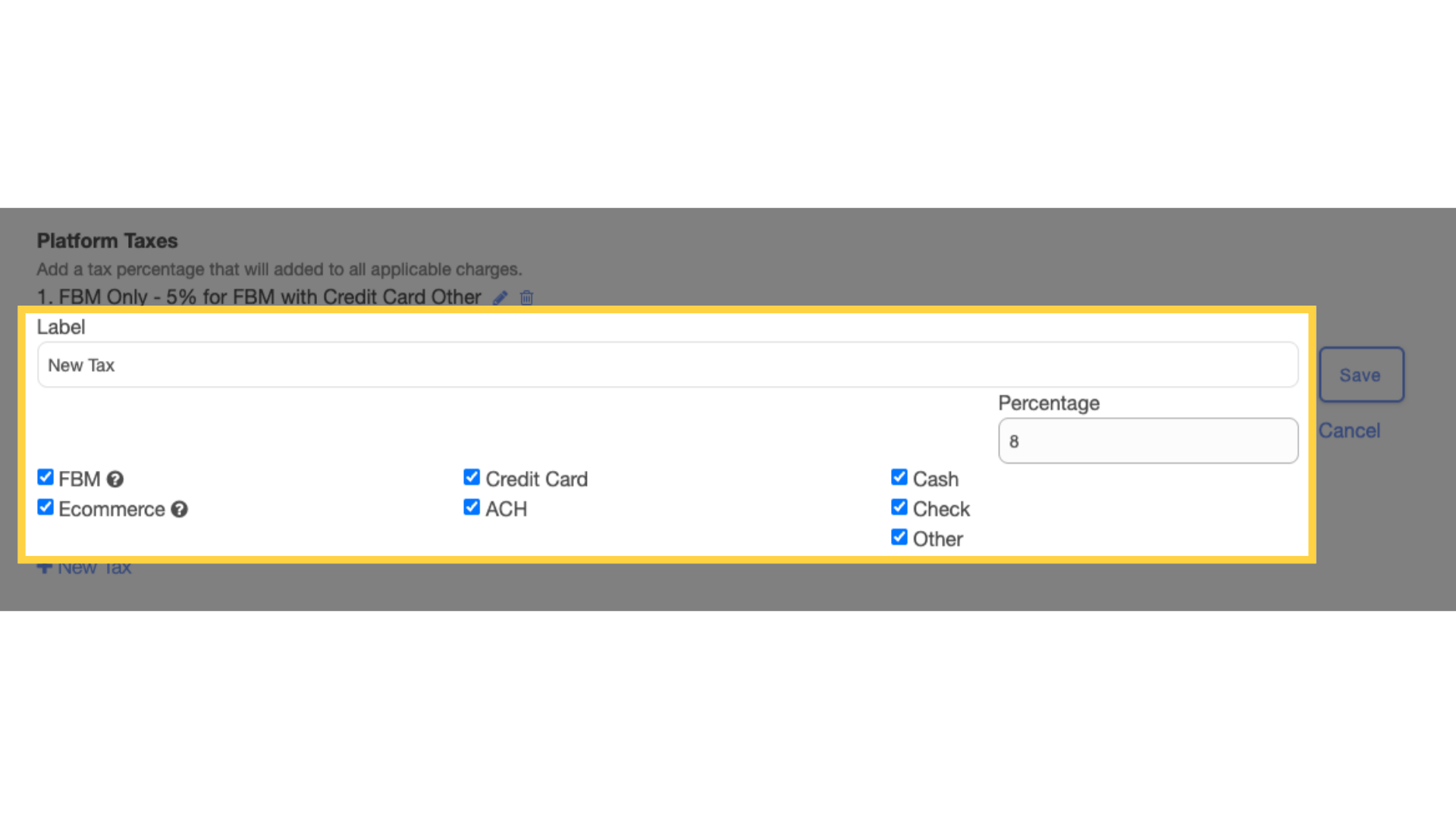 Configure new tax settings.