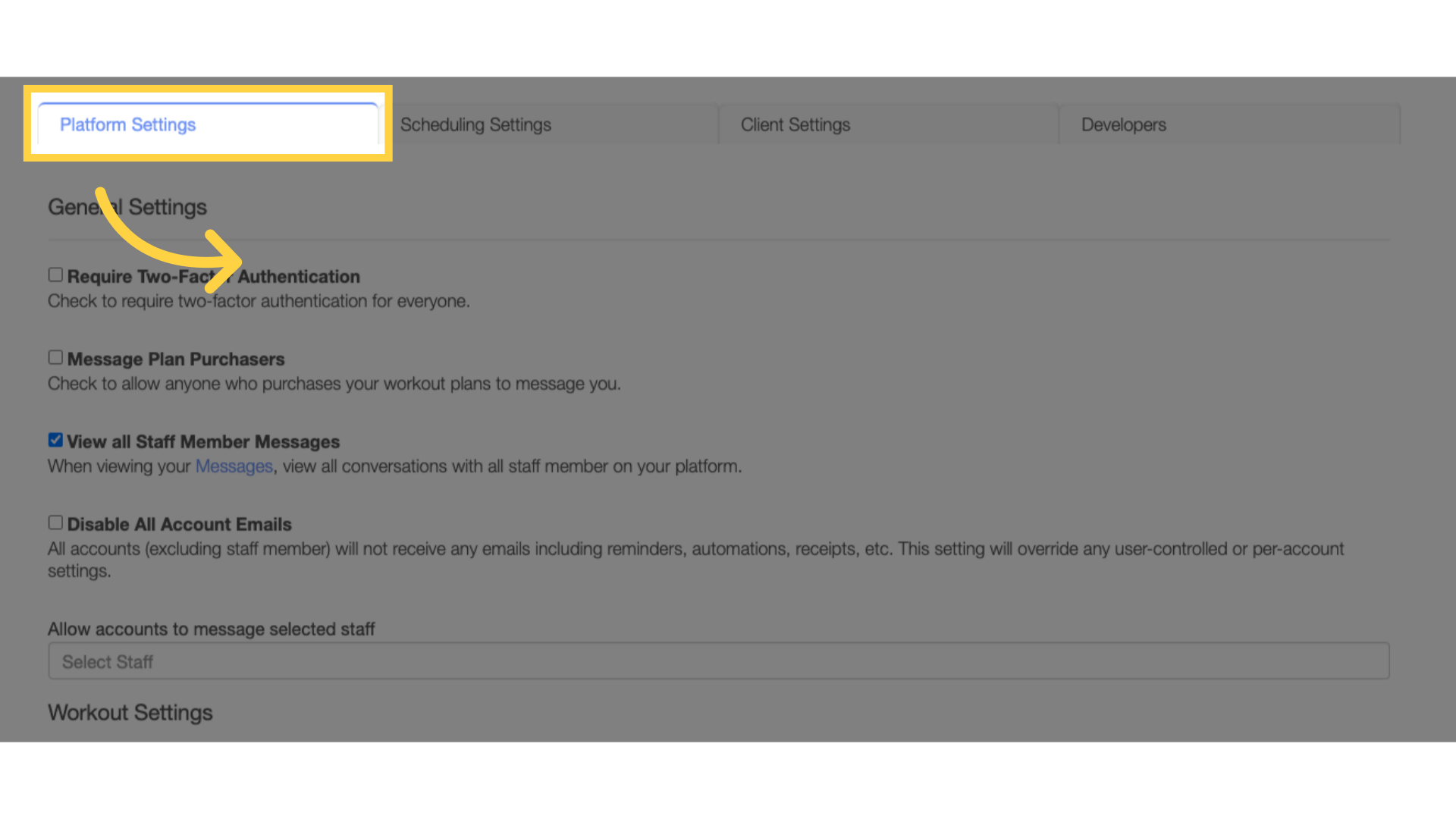 Navigate to 'Platform Settings' tab.