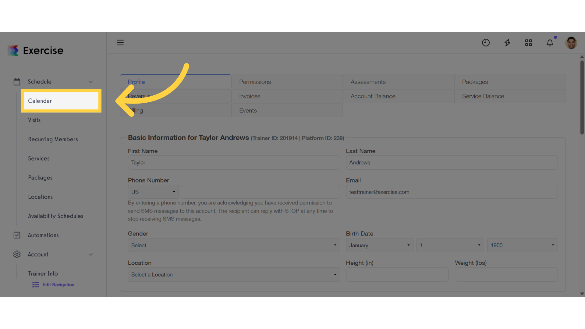 Click 'Calendar'