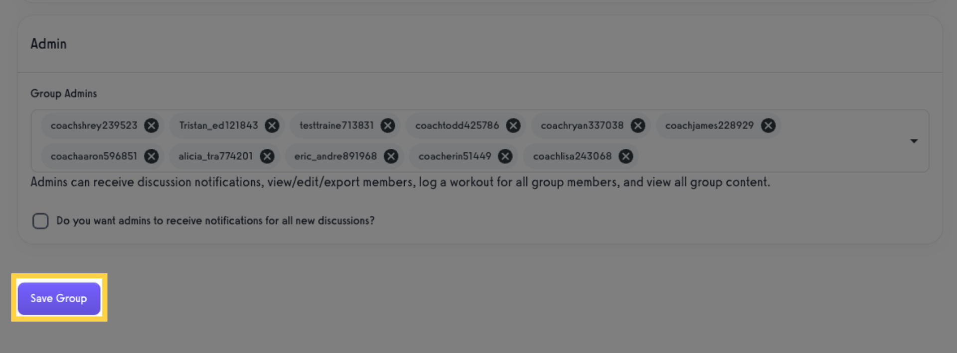 Click “Save Group” to finalize the change.