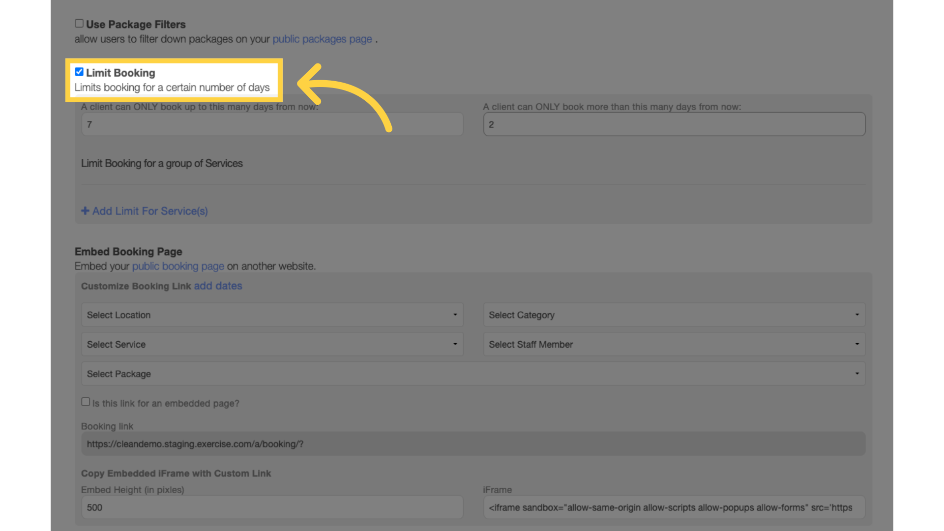Enable 'Limit Booking'.