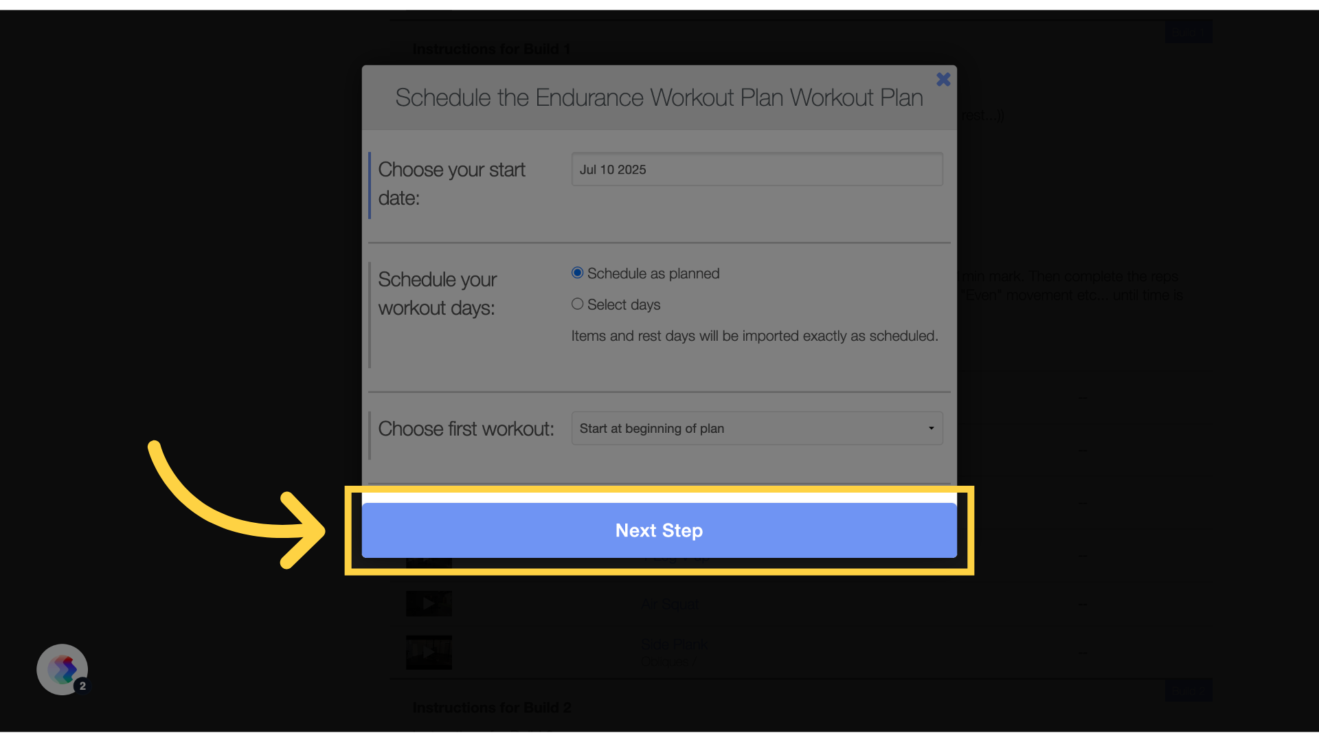 Click 'Next Step'