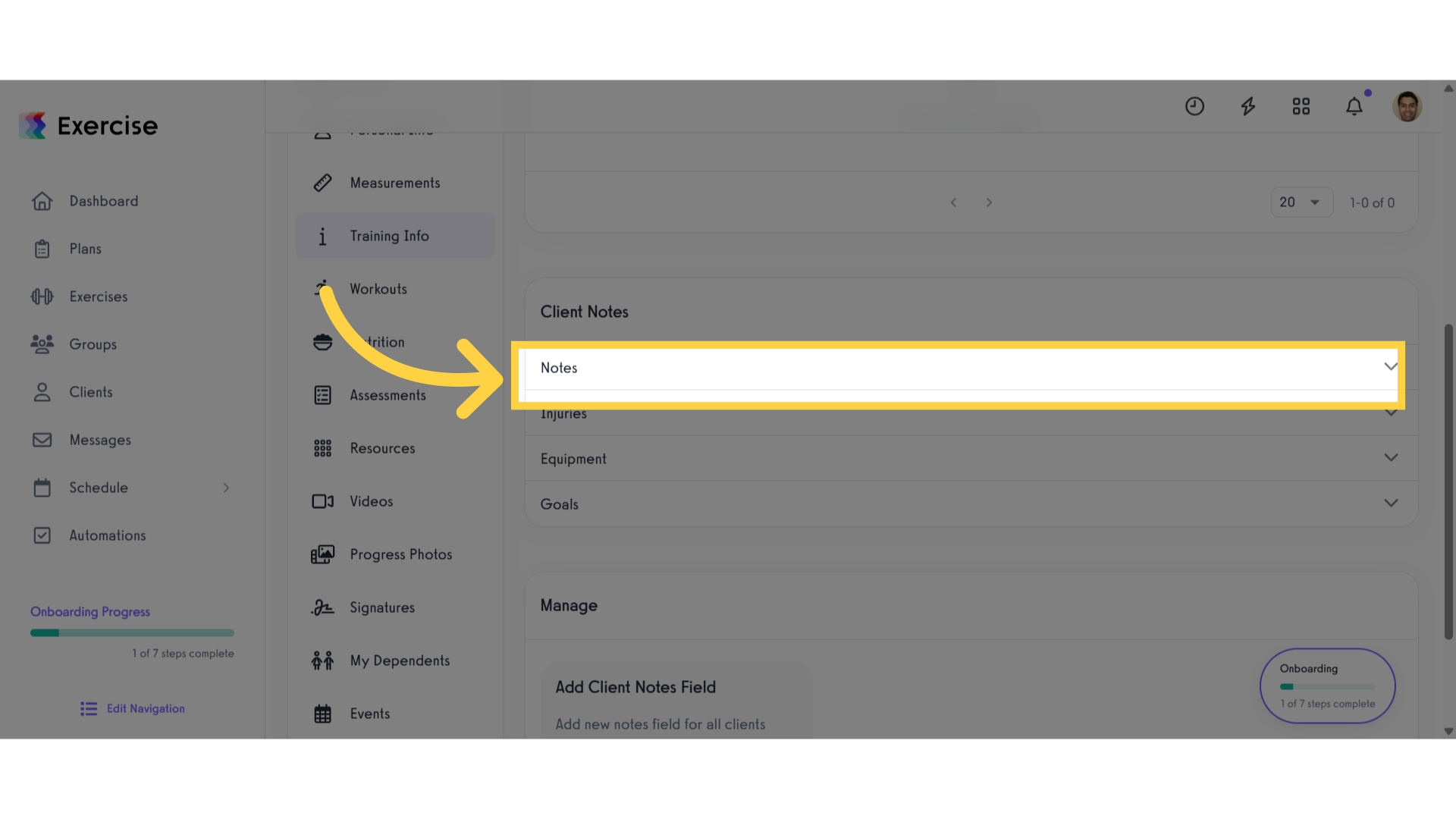 Click Notes.