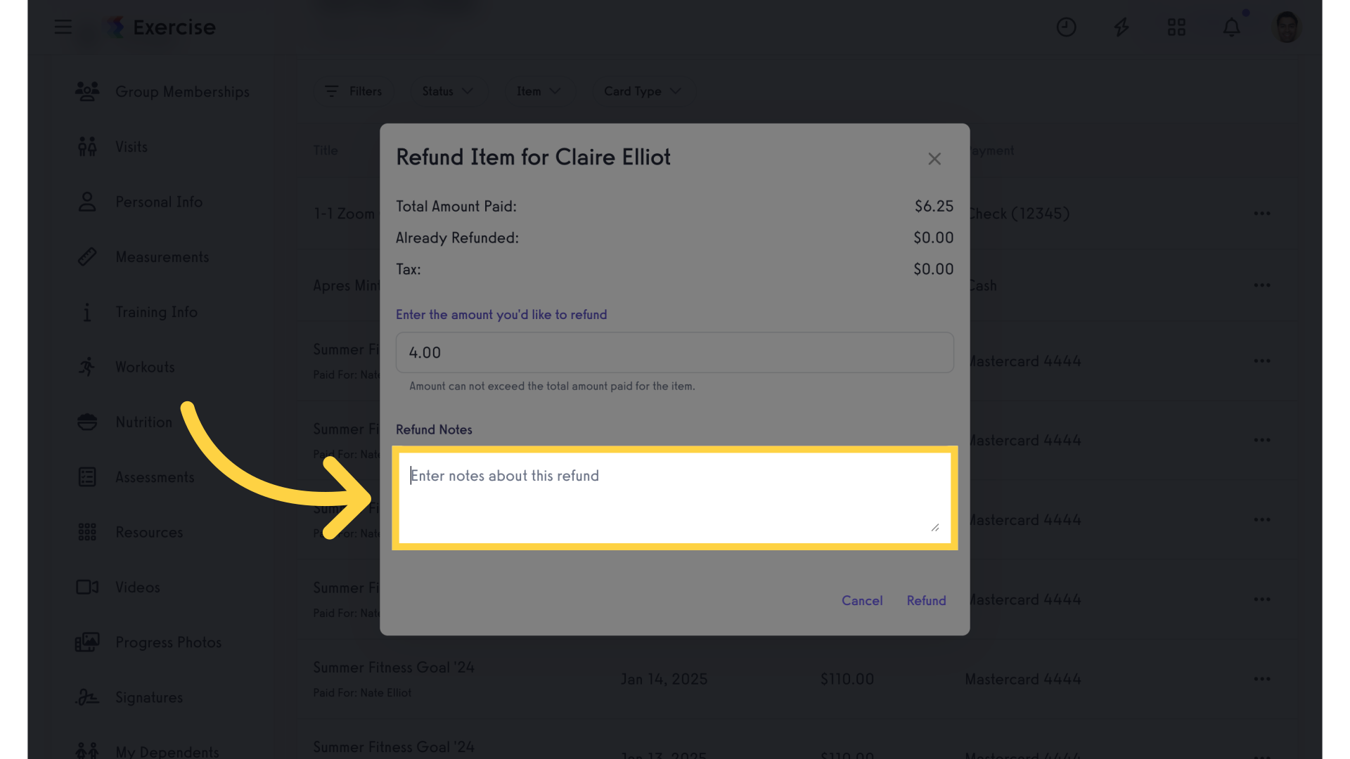 Add Refund Notes