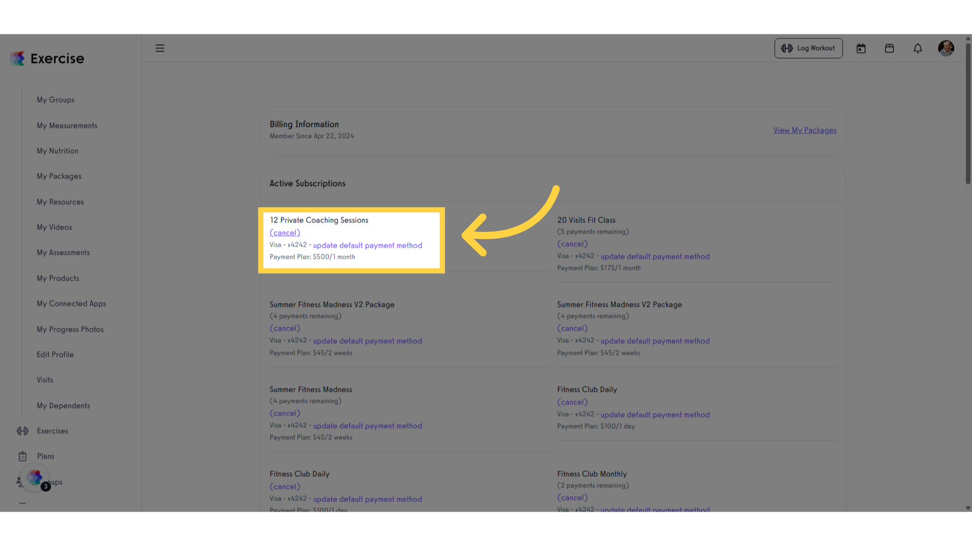 Find your active subscription(s), and click the cancel link.