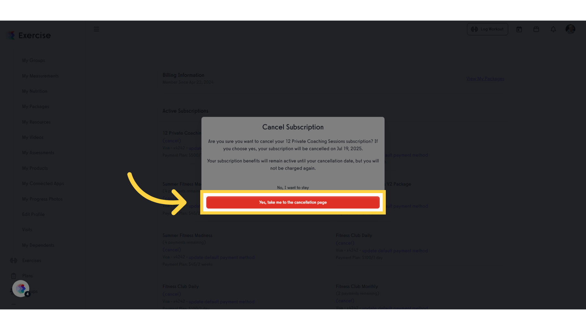 Click 'Yes, take me to the cancellation page'