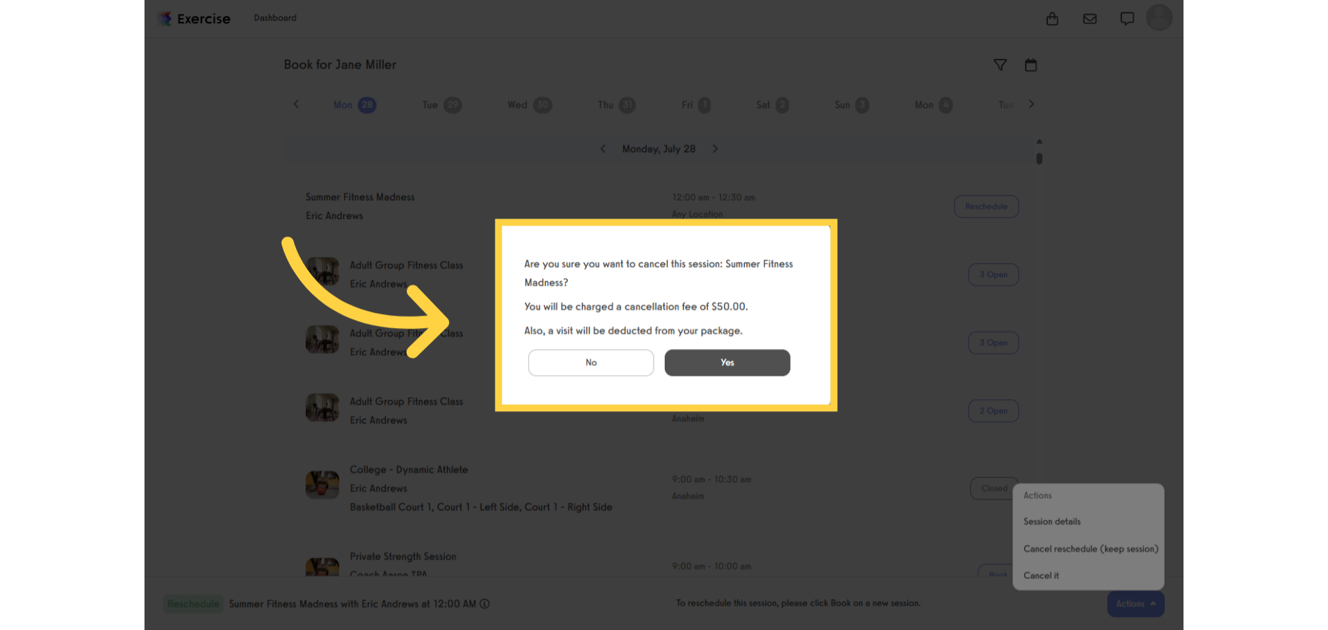 Click 'Yes' to confirm cancellation.
