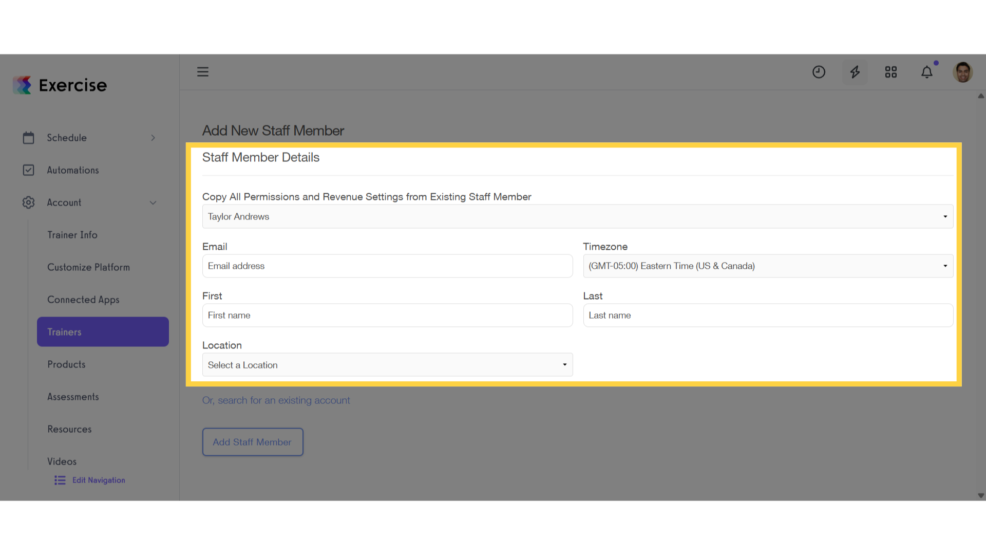 Enter the new staff member’s details