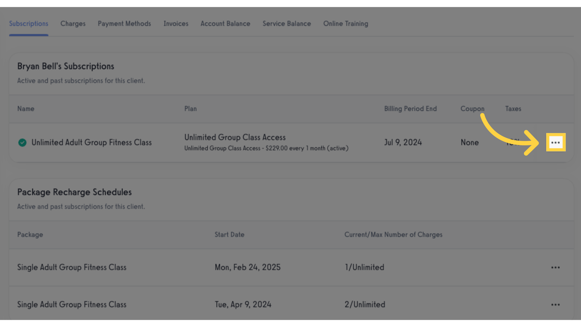Subscriptions Menu.
