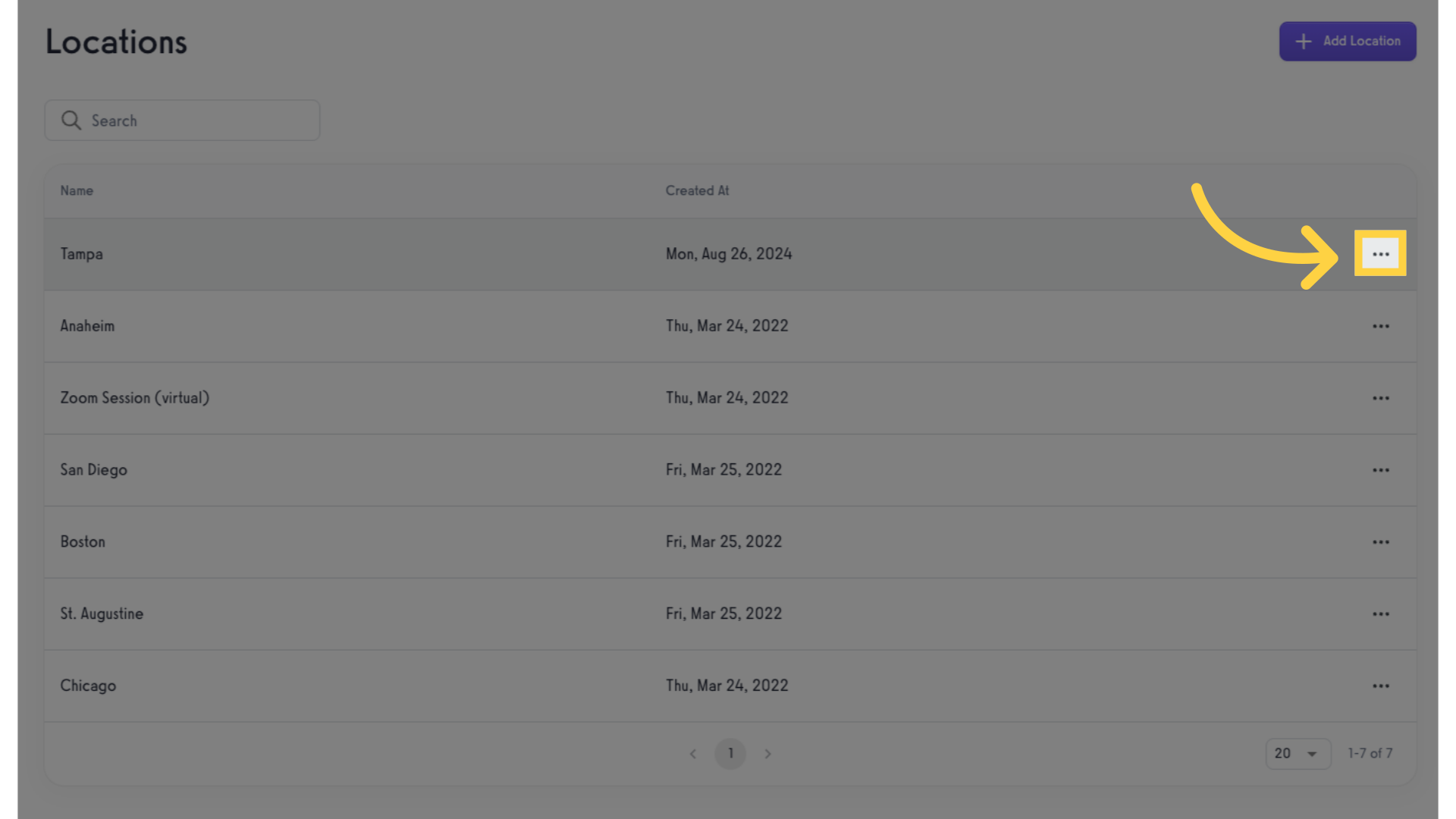 Select a location and click the ellipsis to open the menu.