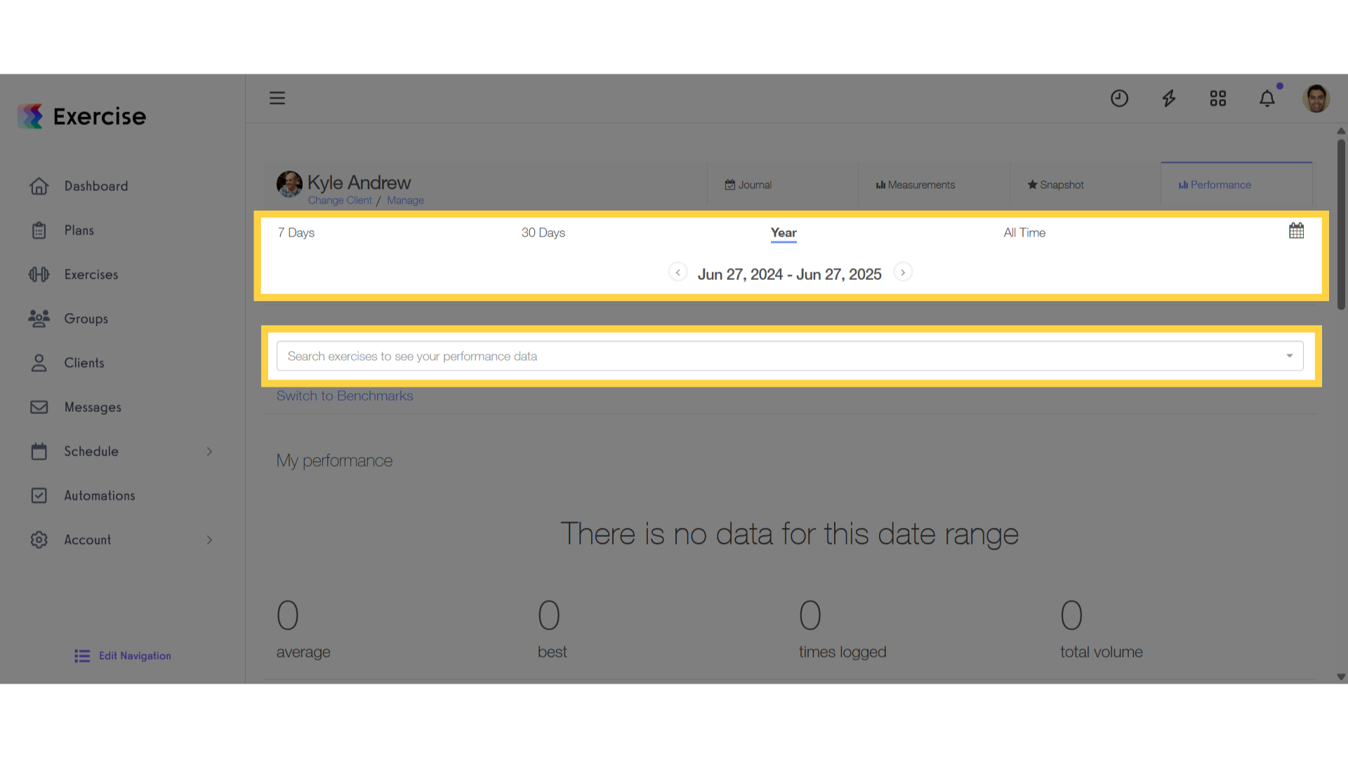 Set Filters and Select Exercise