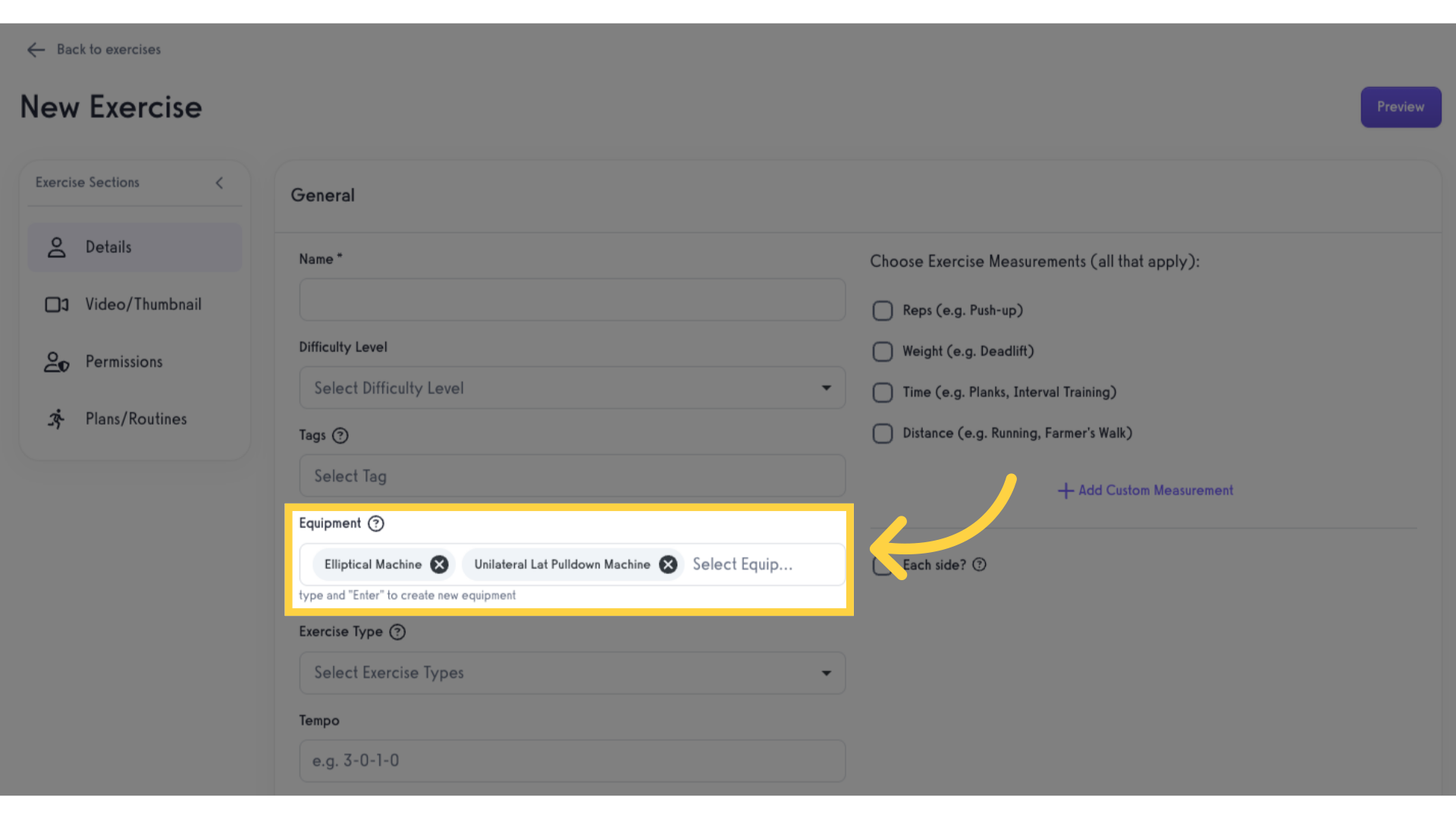Select the required equipment/s.