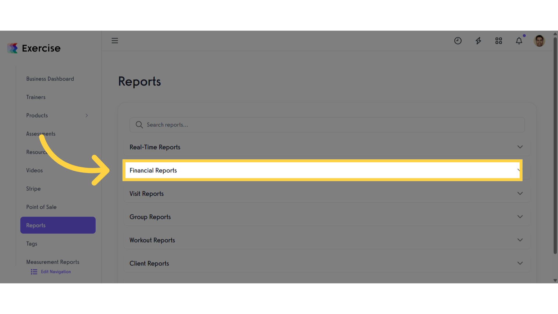 Click 'Financial Reports'