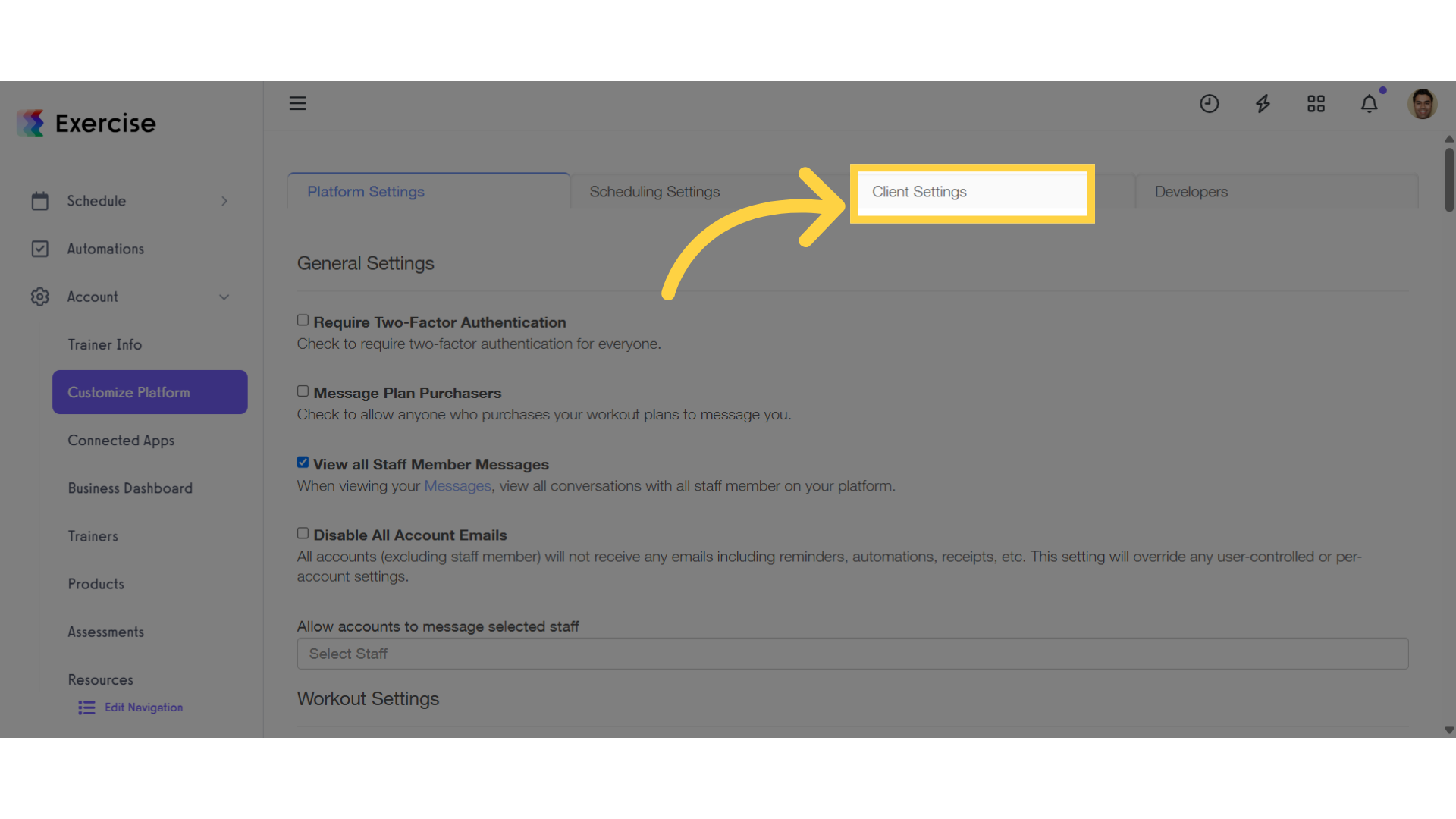 Click 'Client Settings'