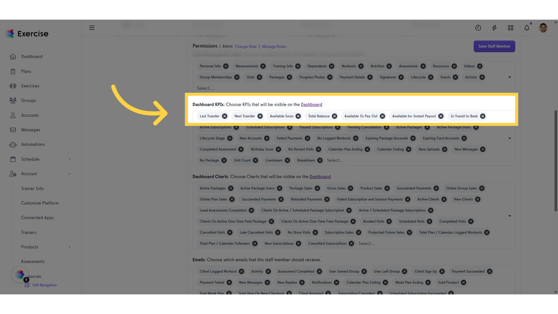 Search for the 'Dashboard KPIs' section