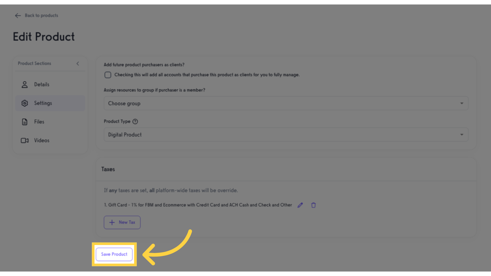Click 'Save Product' button.