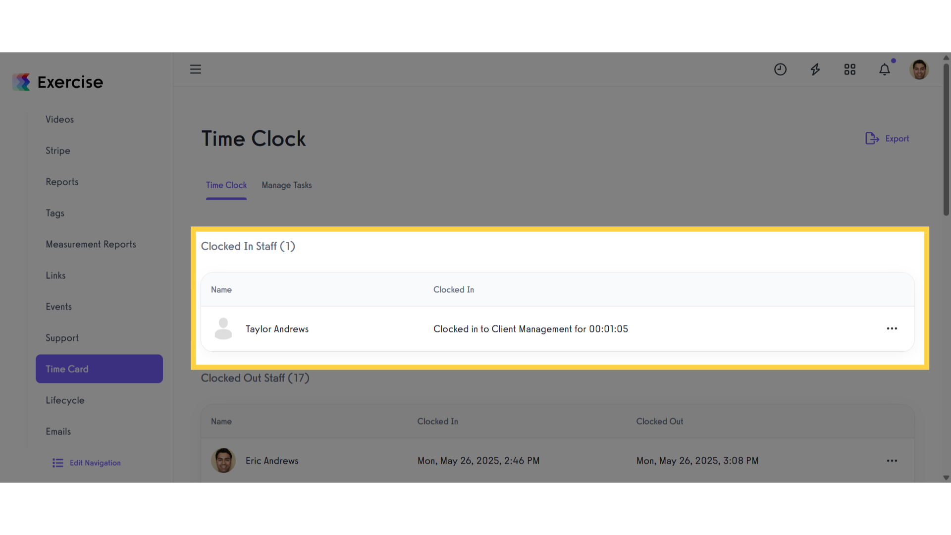 View the “Clocked In Staff” List