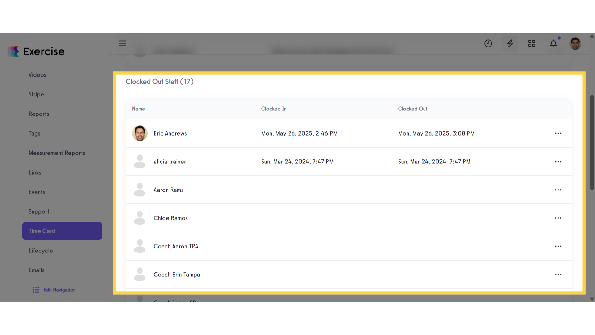 View the “Clocked Out Staff” list