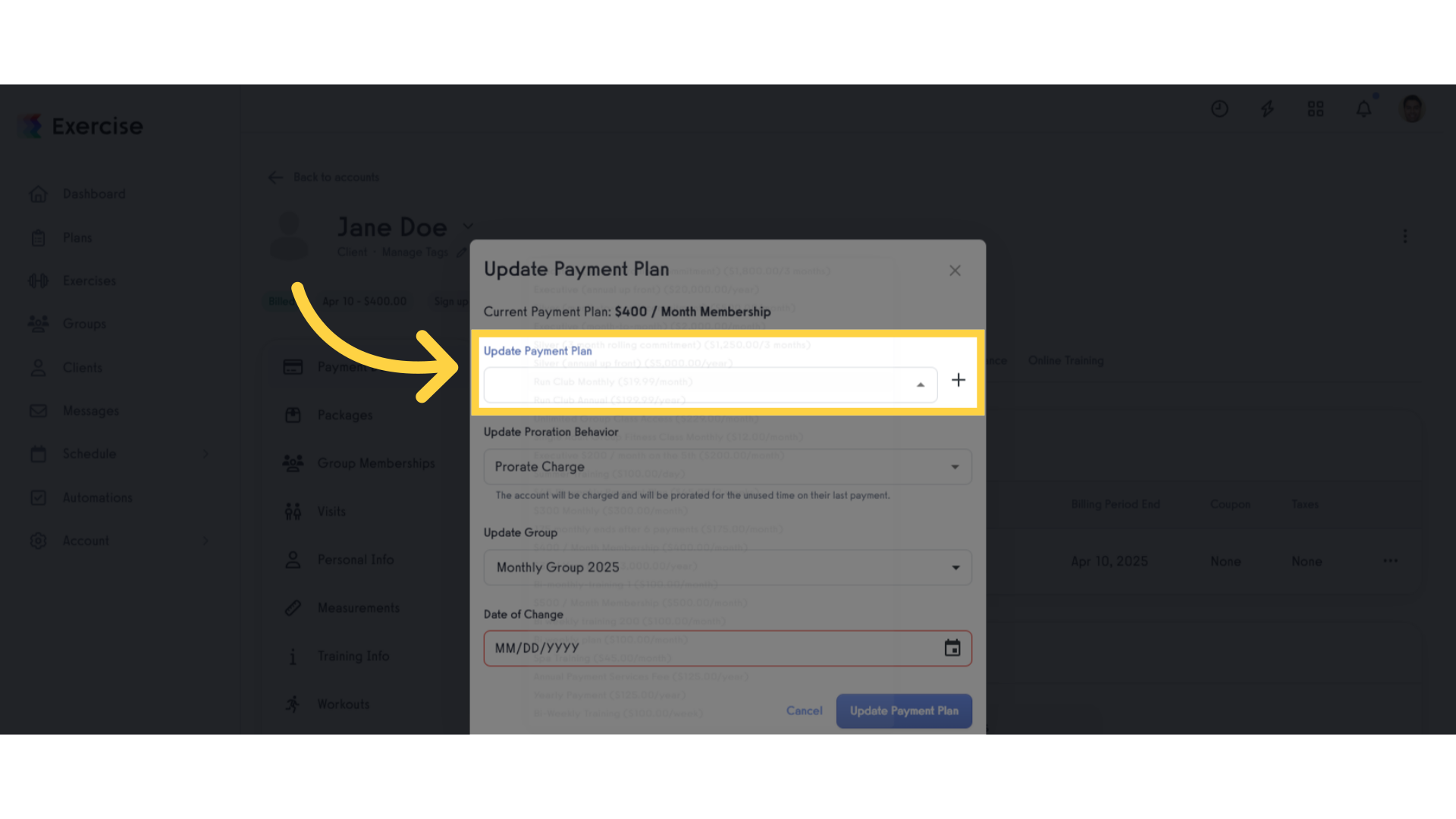 Click 'Update Payment Plan'.