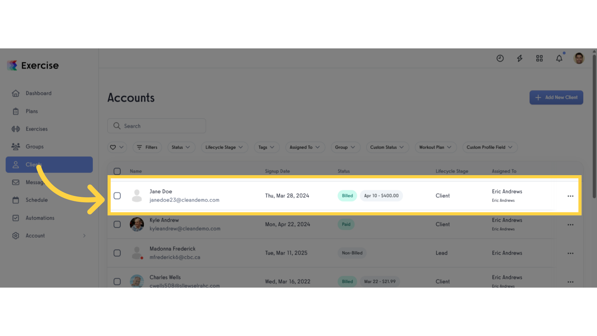 Select a Client.