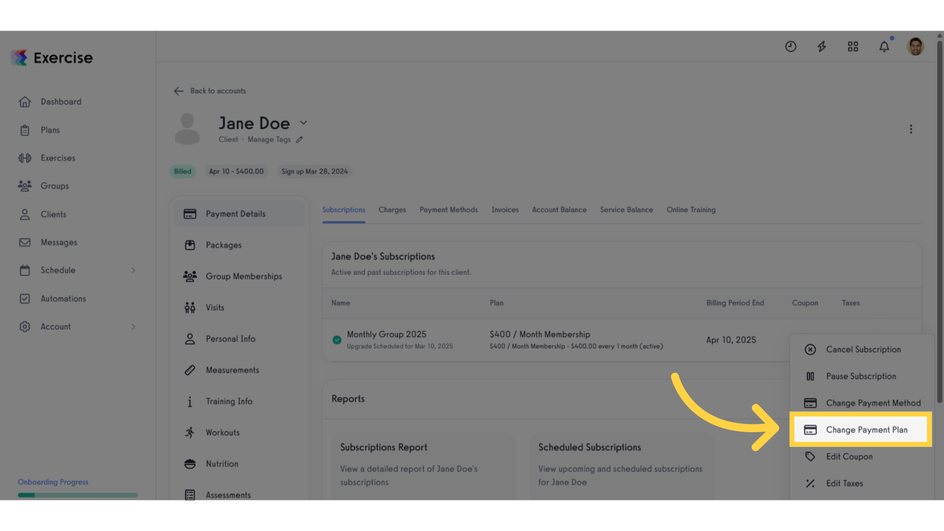 Click 'Change Payment Plan'.