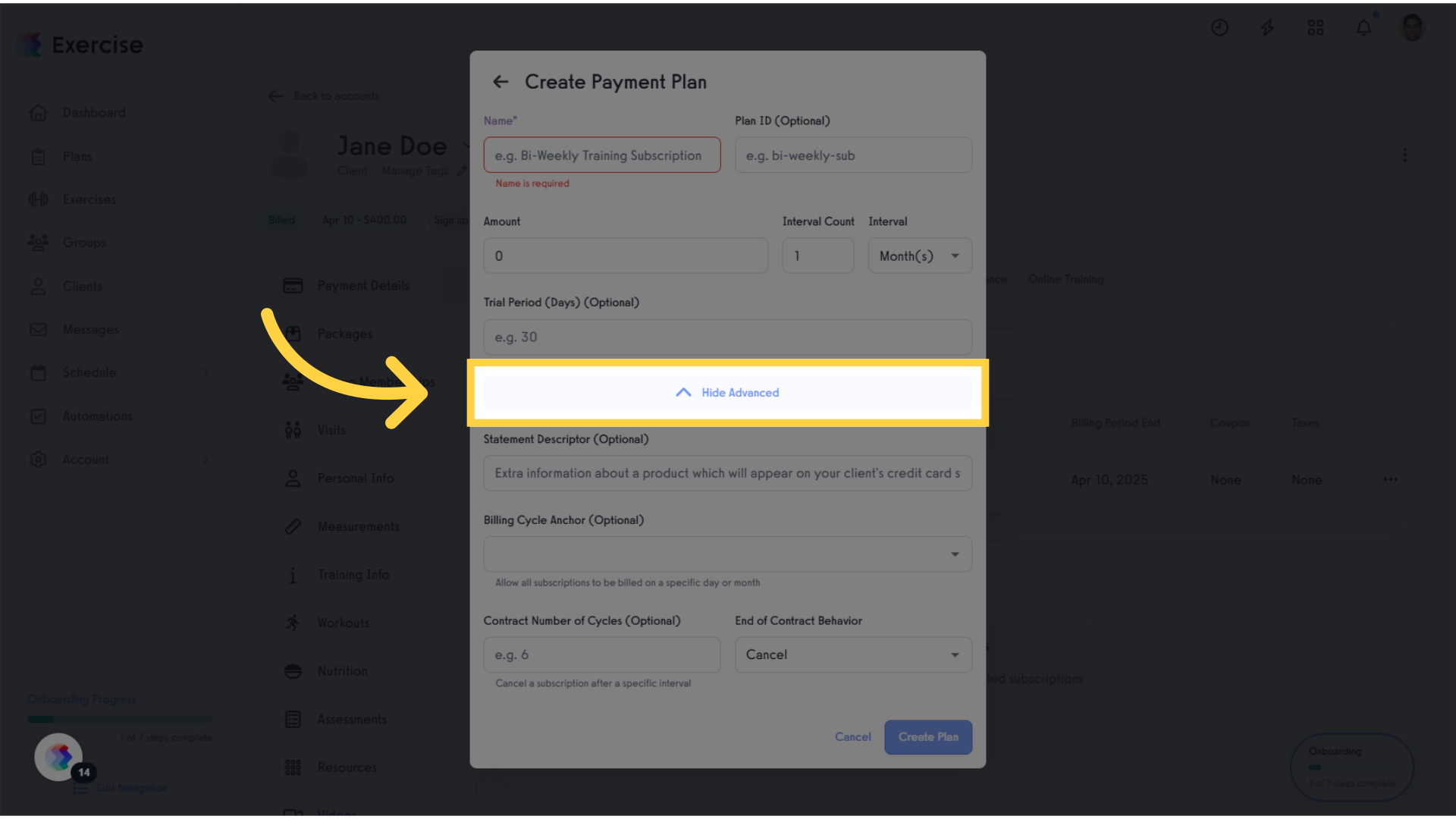 Click 'Hide Advanced'.