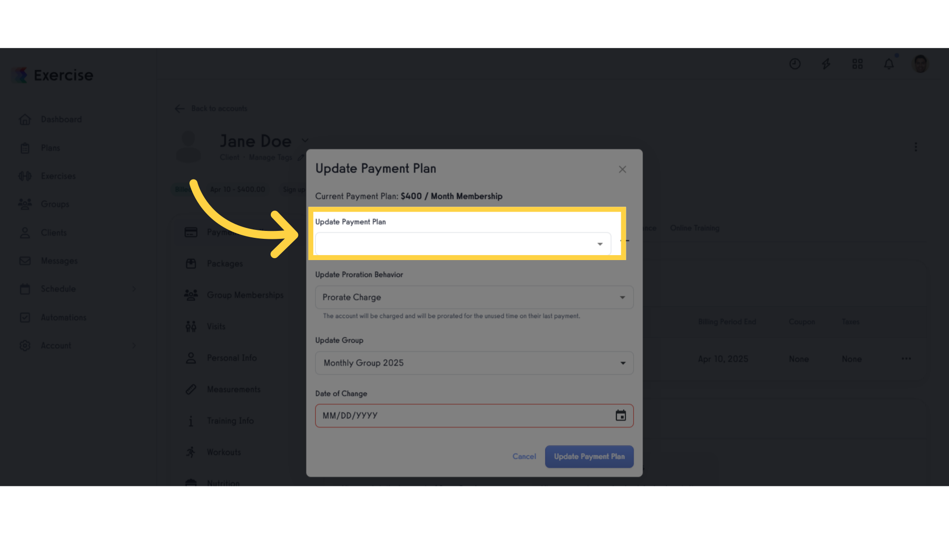 Select existing Payment Plan.