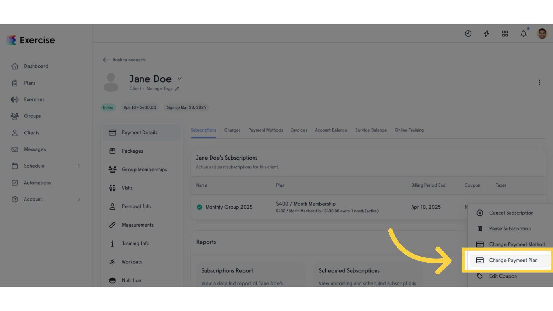 Click 'Change Payment Plan'.