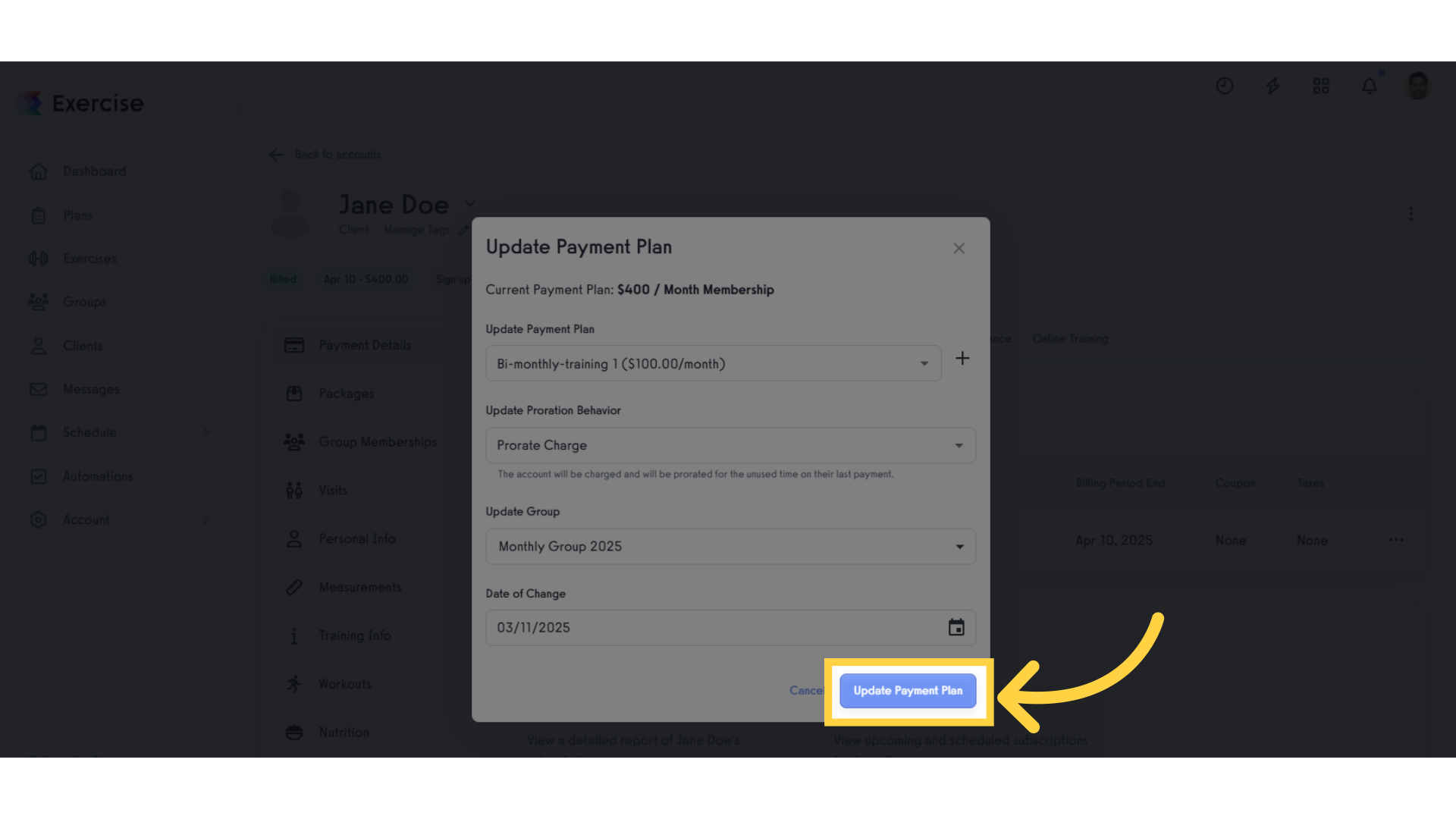 Click 'Update Payment Plan'.