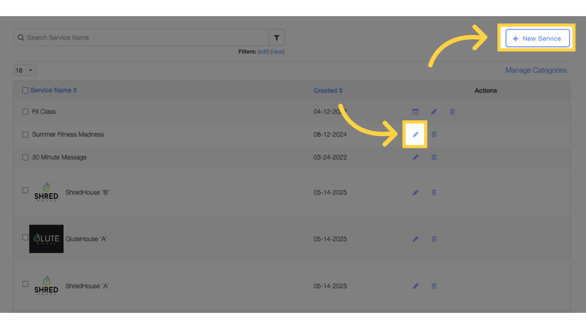 Create new or edit a service.