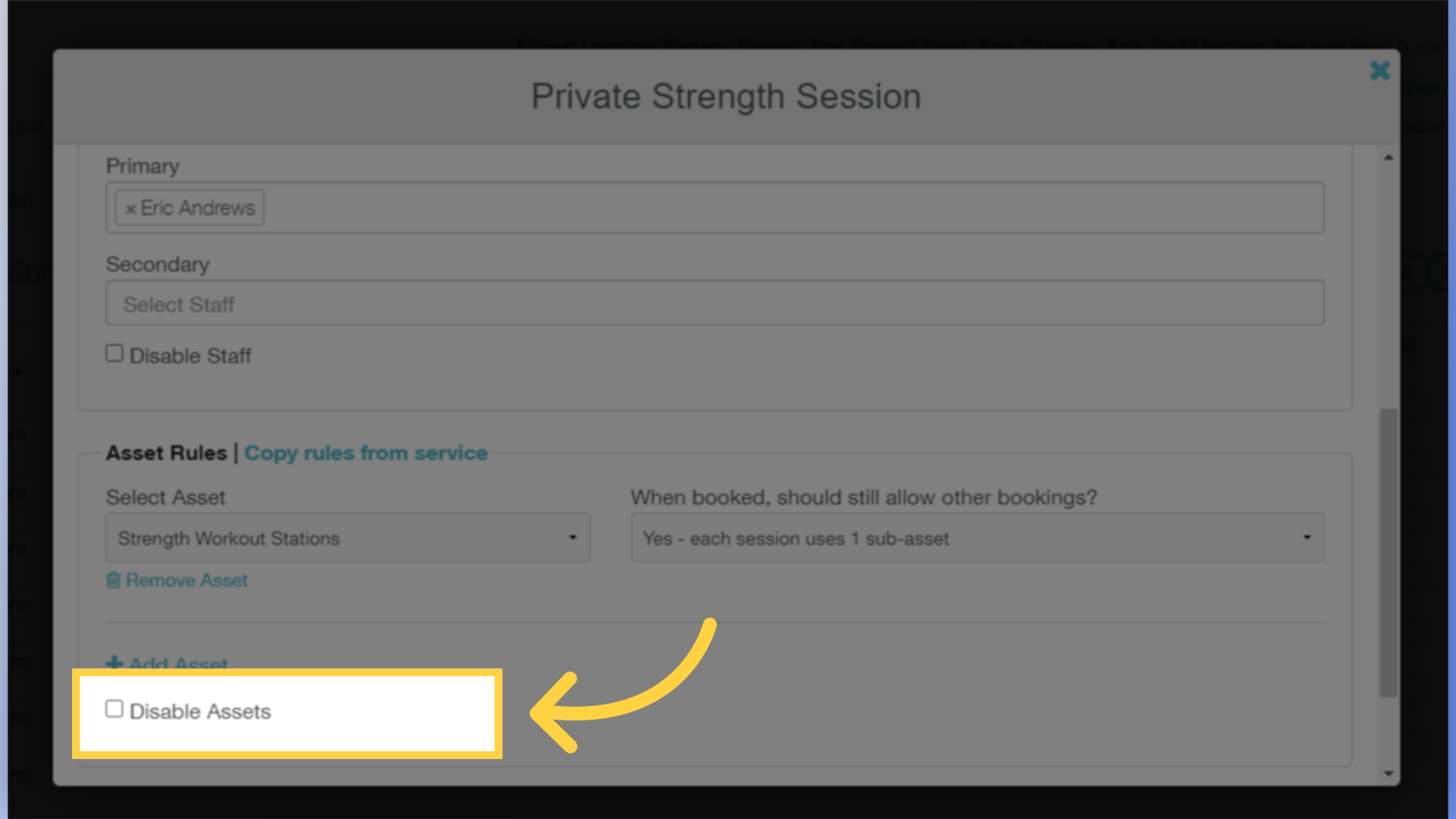 Clicking to Disable Assets will prevent this session from counting the linked Assets as 'in use'.