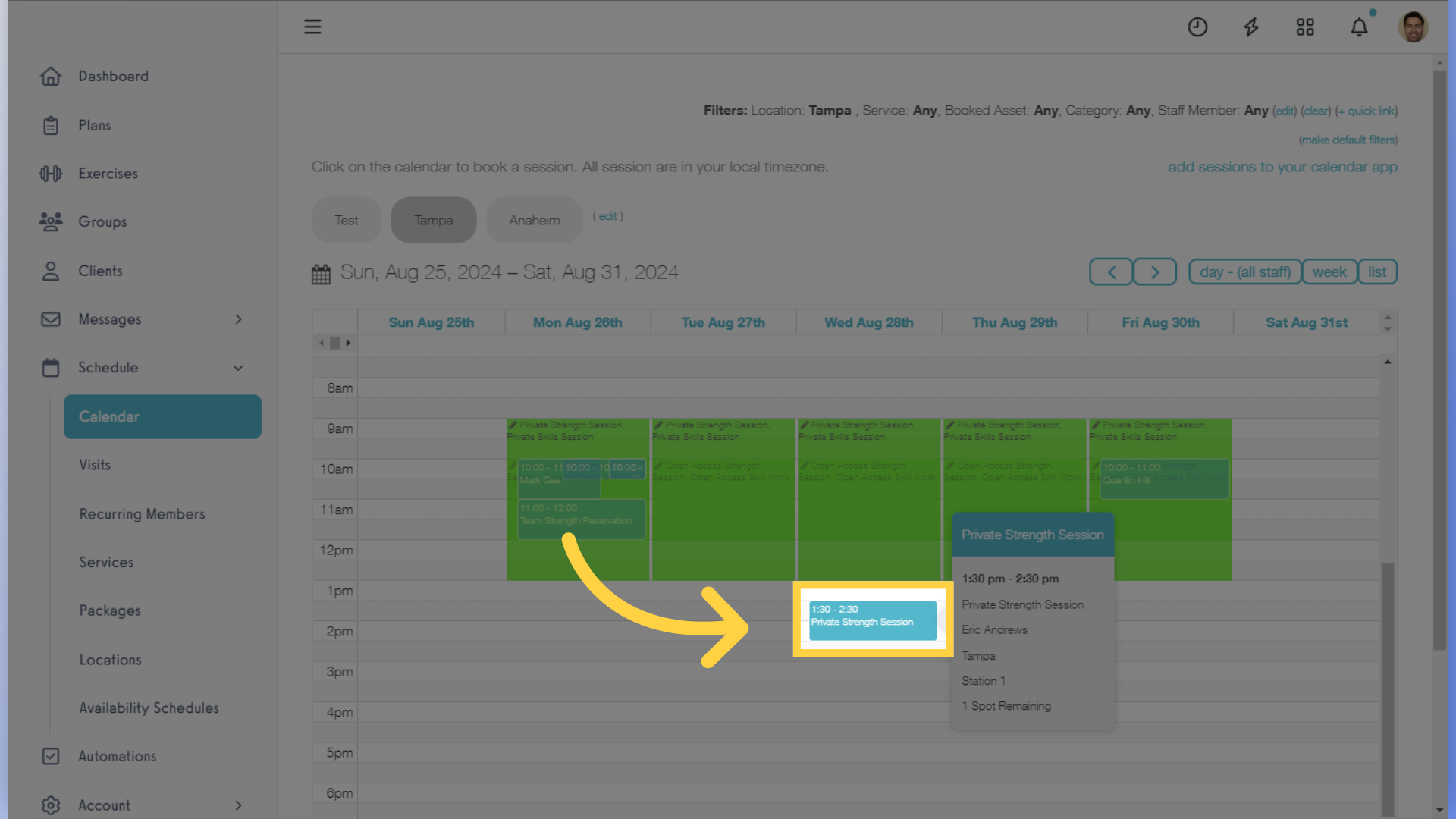 To add or edit Assets on an existing session, start by clicking on the session you want to update.