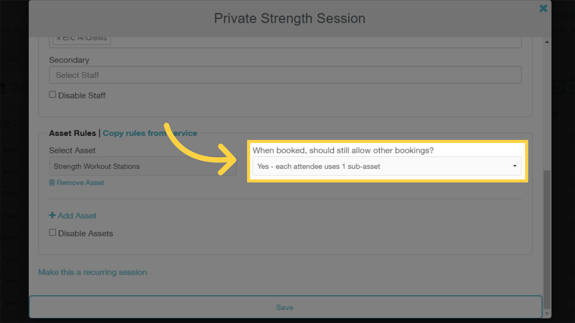 For a group class, we recommend setting it so each attendee uses 1 Sub-Asset.